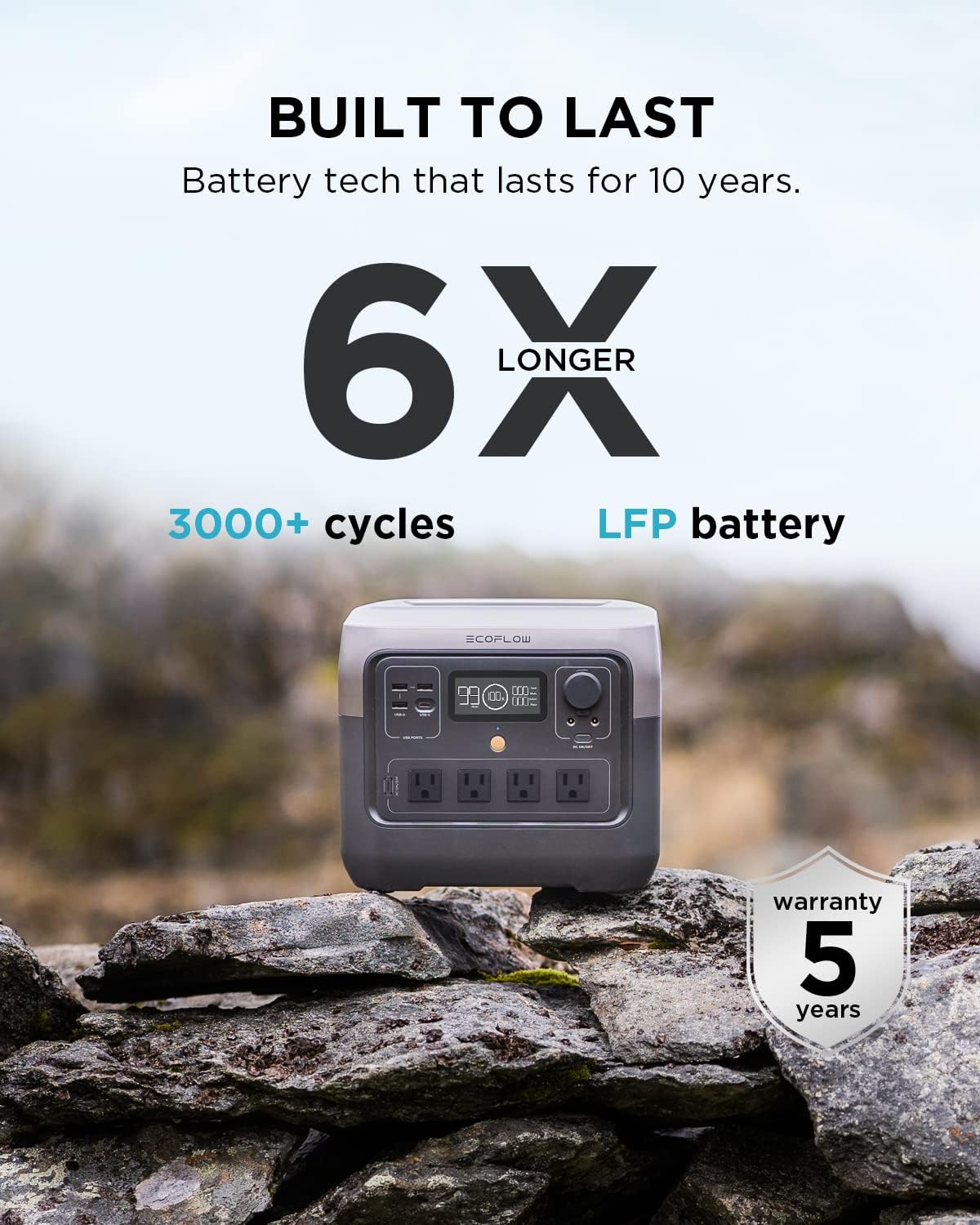 Station d'alimentation compact and portable EF ECOFLOW RIVER 2 Pro, batterie LiFePO4 768 Wh, charge rapide 70 min, 4 prises CA (X-Boost 1600 W), générateur solaire pour camping, caravanes et usage domestique, noir.