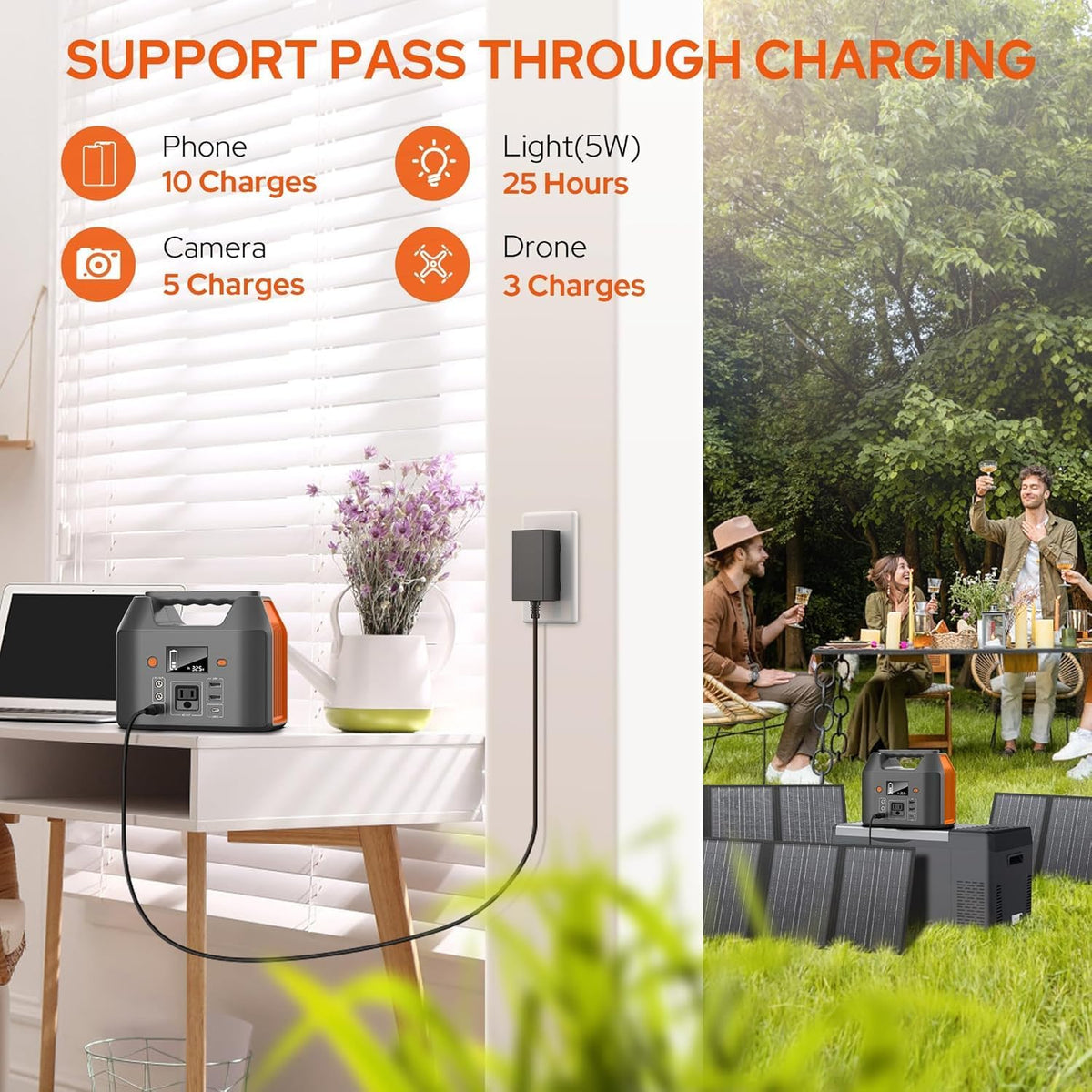 Station d'alimentation compact and portable EnginStar 150 W 155 Wh, générateur solaire 110 V 42 000 mAh, batterie externe avec prise secteur, 6 sorties, lampe LED de secours pour le camping en plein air