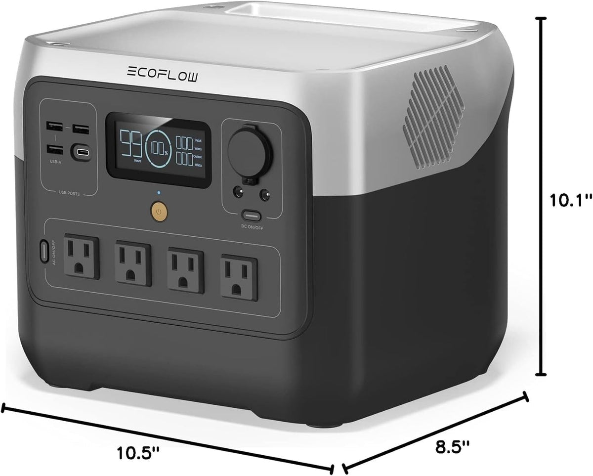 Station d'alimentation compact and portable EF ECOFLOW RIVER 2 Pro, batterie LiFePO4 768 Wh, charge rapide 70 min, 4 prises CA (X-Boost 1600 W), générateur solaire pour camping, caravanes et usage domestique, noir.
