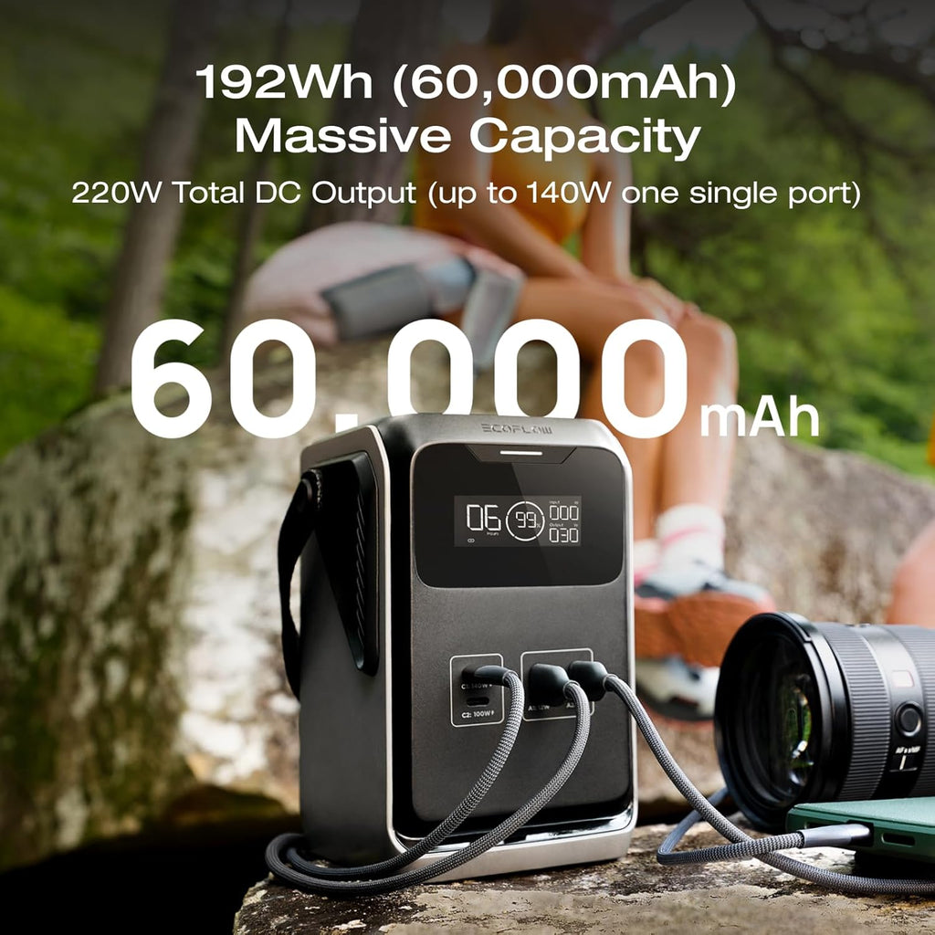 Station d'alimentation compact and portable EF ECOFLOW TRAIL 200 DC, batterie LiFePO4 192 Wh, générateur solaire, sortie CC 220 W, batterie externe compacte pour le camping, les voyages, les activités de plein air et les situations d'urgence (prise