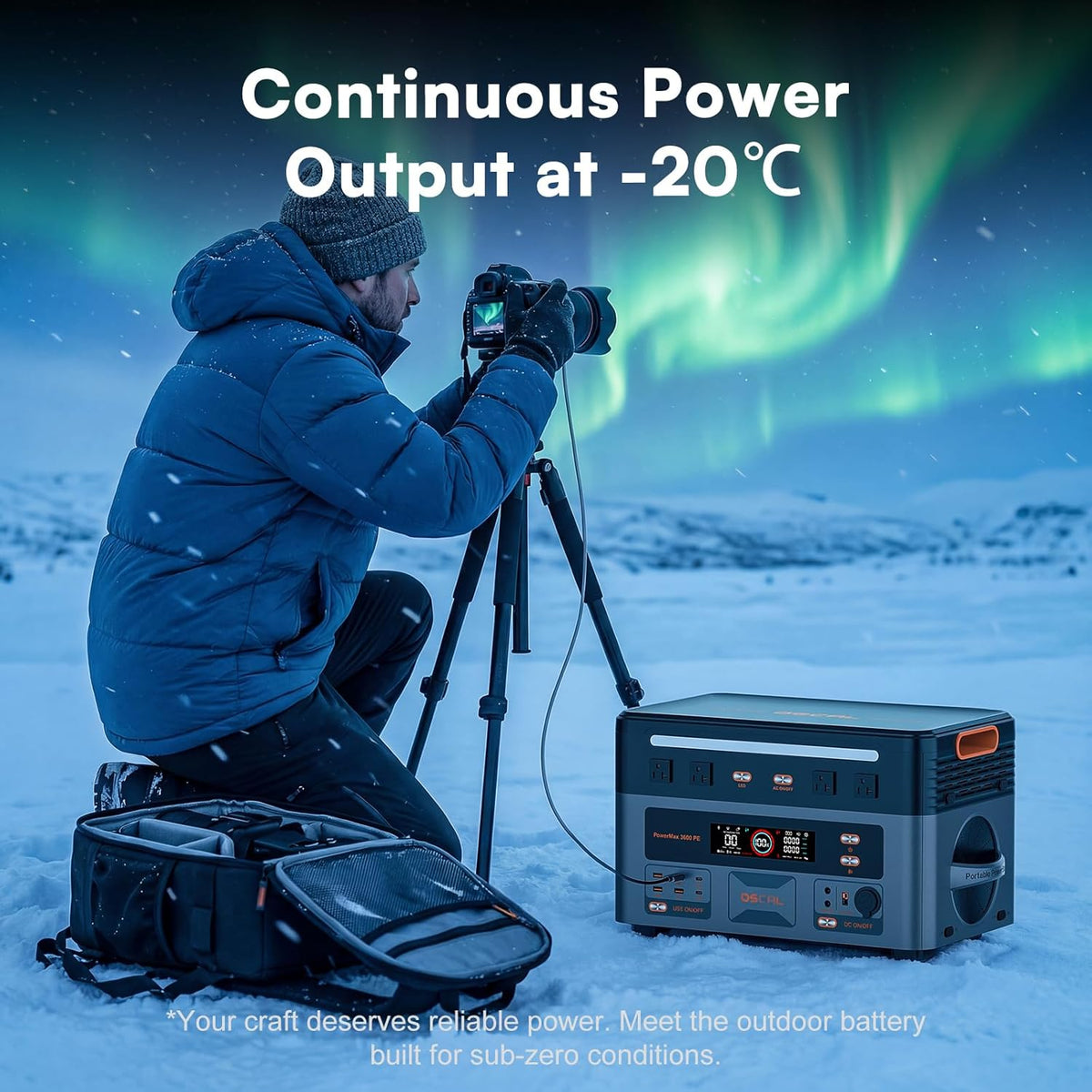 Station d'alimentation compact and portable OSCAL PowerMax 3600PE 3600 W avec panneau solaire 500 W, générateur solaire 2016 Wh, chargeur secteur 1500 W pour batterie LiFePO4, idéale pour la maison, le camping et les situations d'urgence en