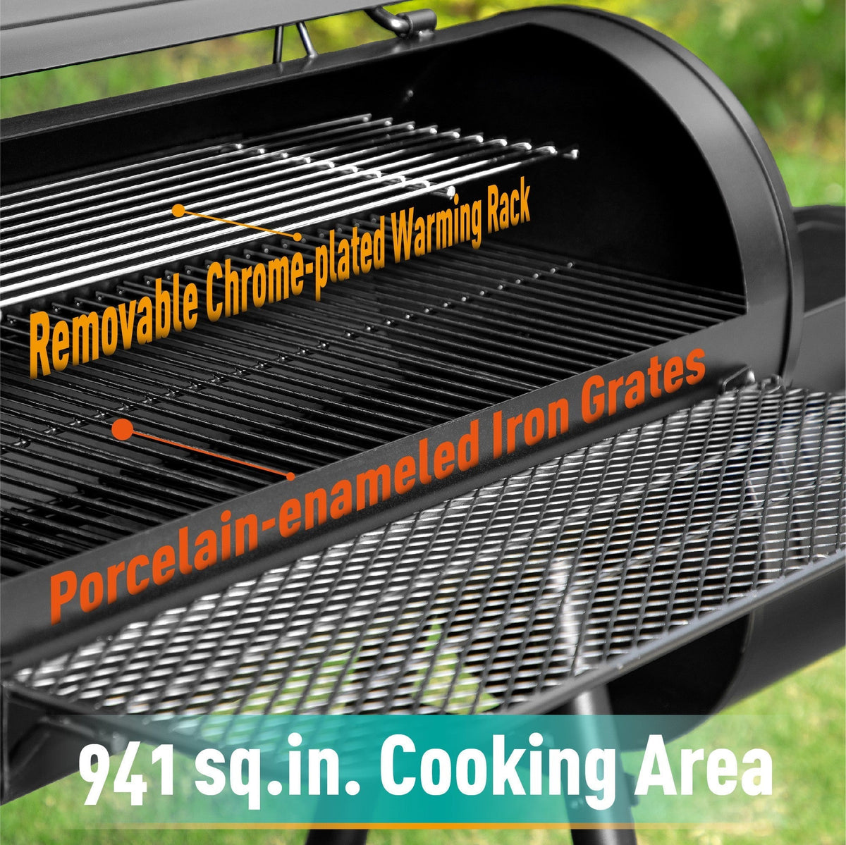 BBQ à charbon de bois surdimensionné de 941 po² avec fumoir décalé, noir