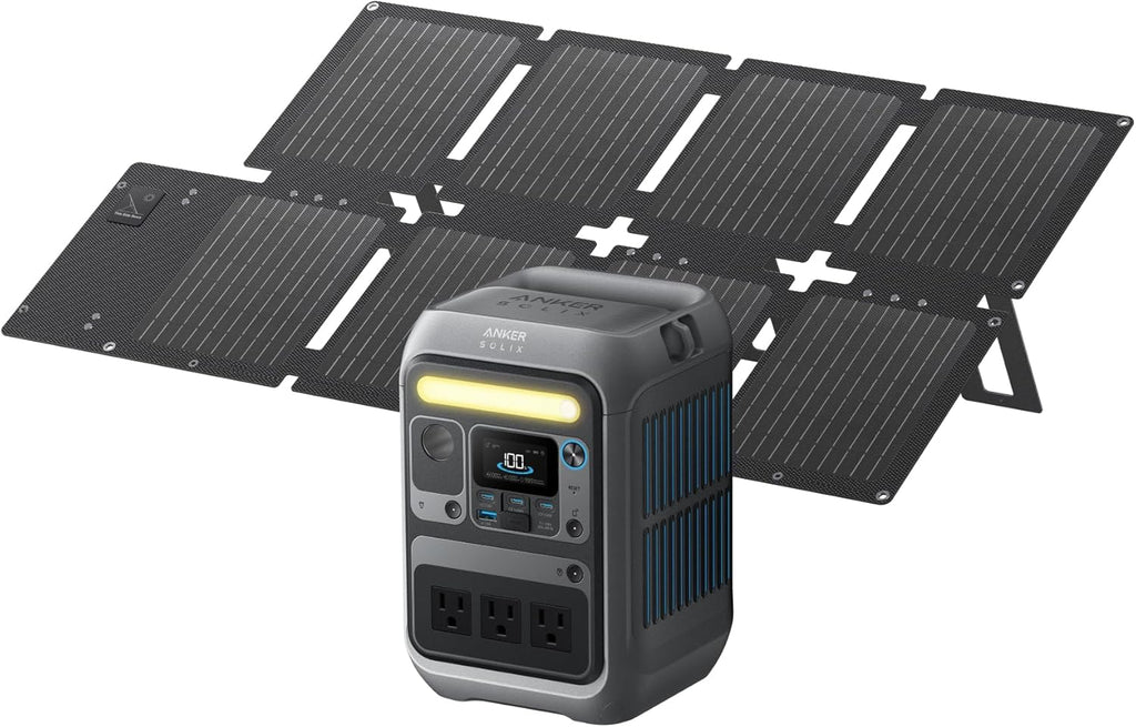 Générateur solaire Anker SOLIX C300 avec panneau solaire de 60 W, station d'alimentation compact and portable de 288 Wh, 300 W (600 W en crête), batterie LiFePO4, charge rapide bidirectionnelle de 140 W, pour le camping, les voyages et les