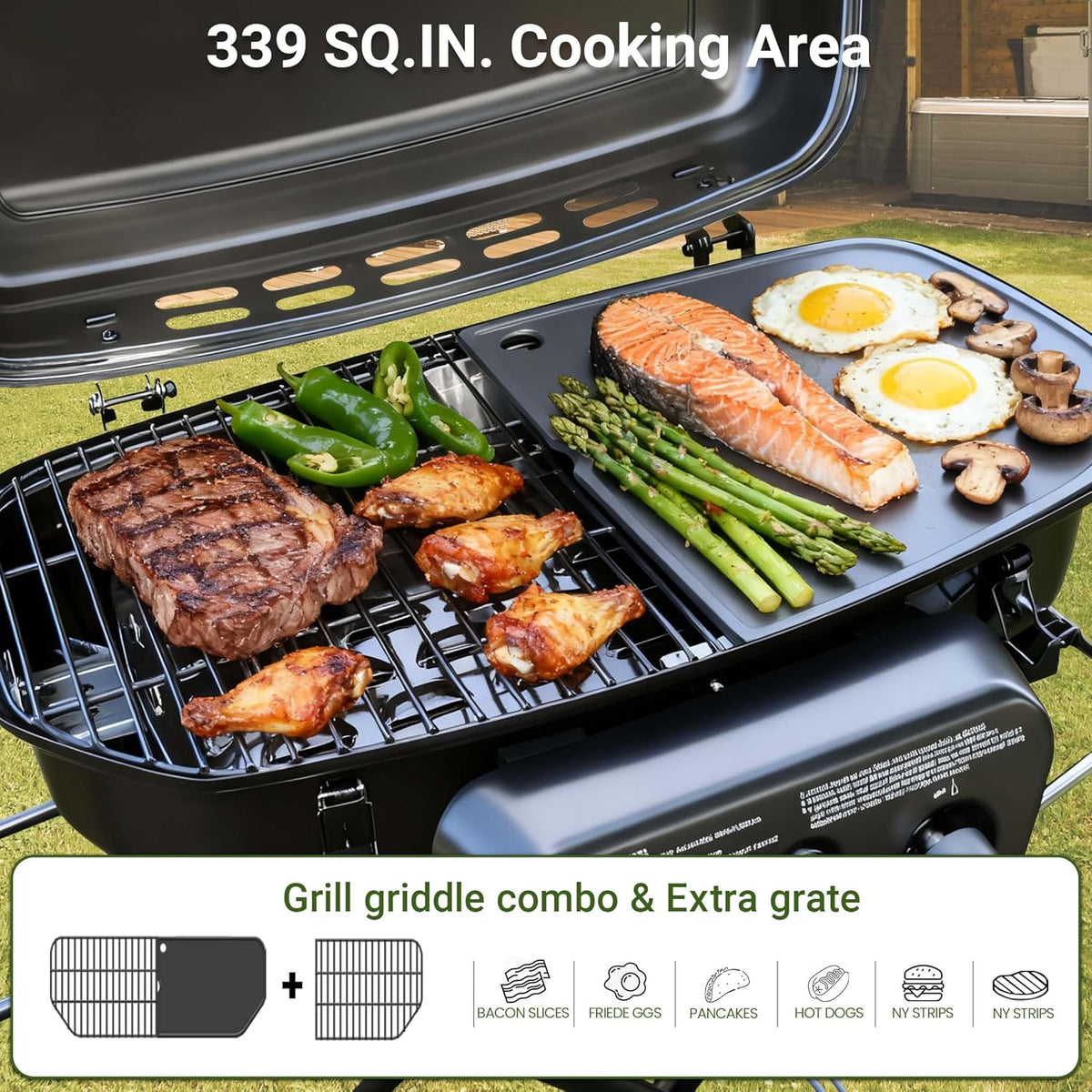 BBQ à gaz propane Brand-Man, BBQ portable sur pied avec chariot pliable et allumage par bouton-poussoir, idéal pour le camping, les pique-niques, les barbecues, la terrasse et plus encore.