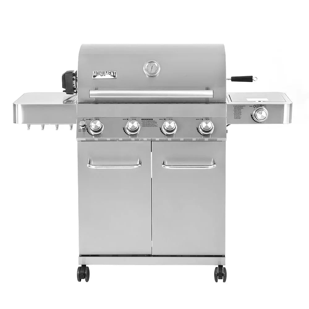 Gril à gaz propane Monument Grills 17842 en acier inoxydable à 4 brûleurs avec rôtissoire