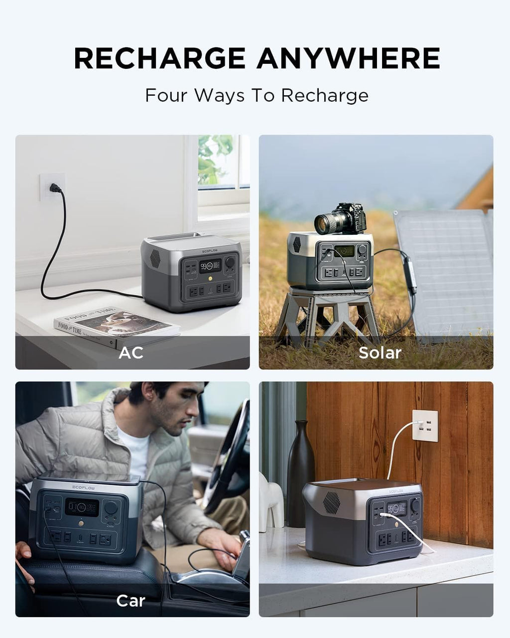 Centrale électrique compact and portable EF ECOFLOW River 2 Max 500 : batterie LiFePO4 de 499 Wh, charge rapide en 1 heure, puissance jusqu’à 1 000 W (panneau solaire en option), idéale pour le camping, les caravanes et la maison.