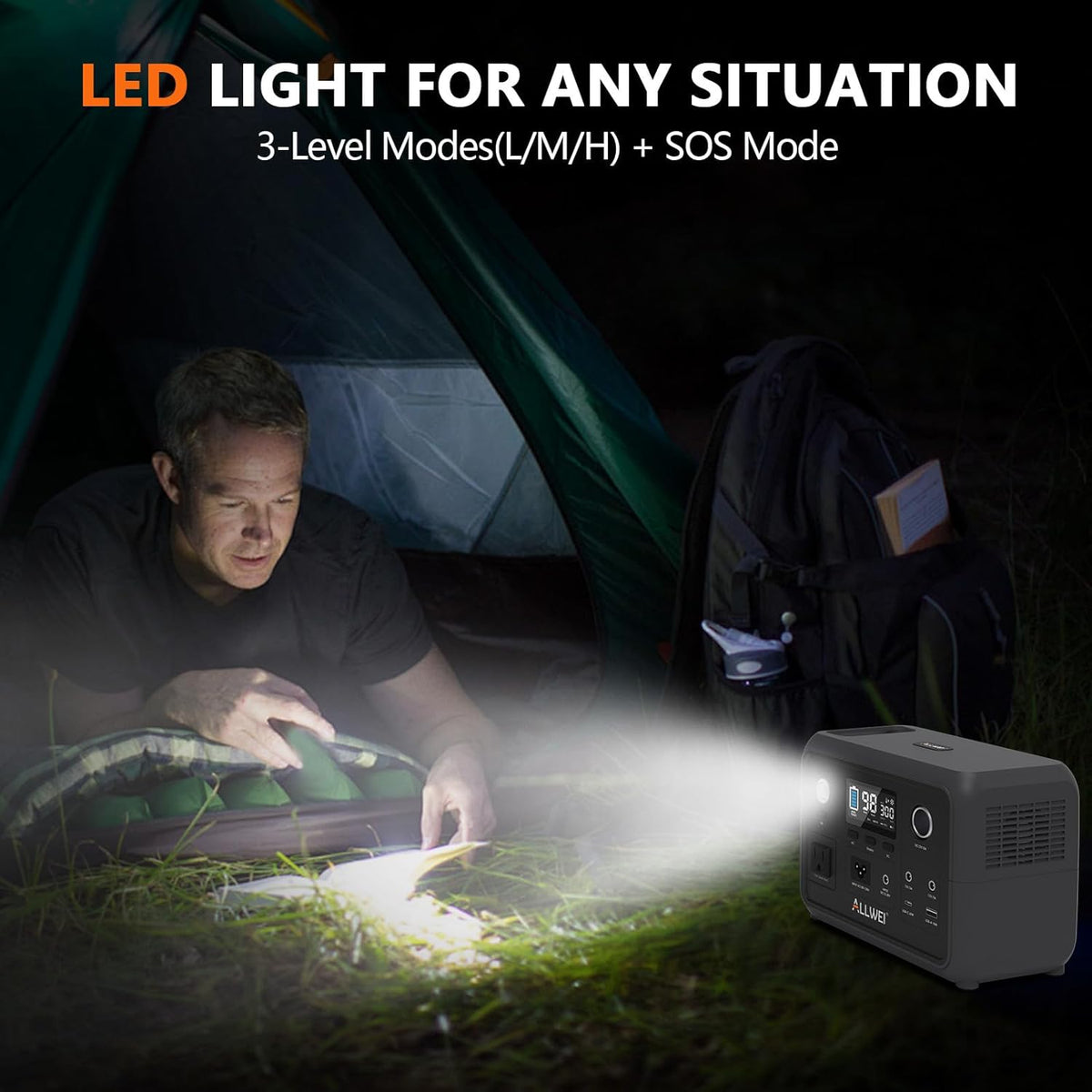 Station d'alimentation compact and portable ALLWEI 300 W (600 W en crête) améliorée, batterie LiFePO4 de 256 Wh, générateur solaire avec 6 ports de sortie, alimentation de secours pour le camping, les voyages, les pannes de courant et l'utilisation