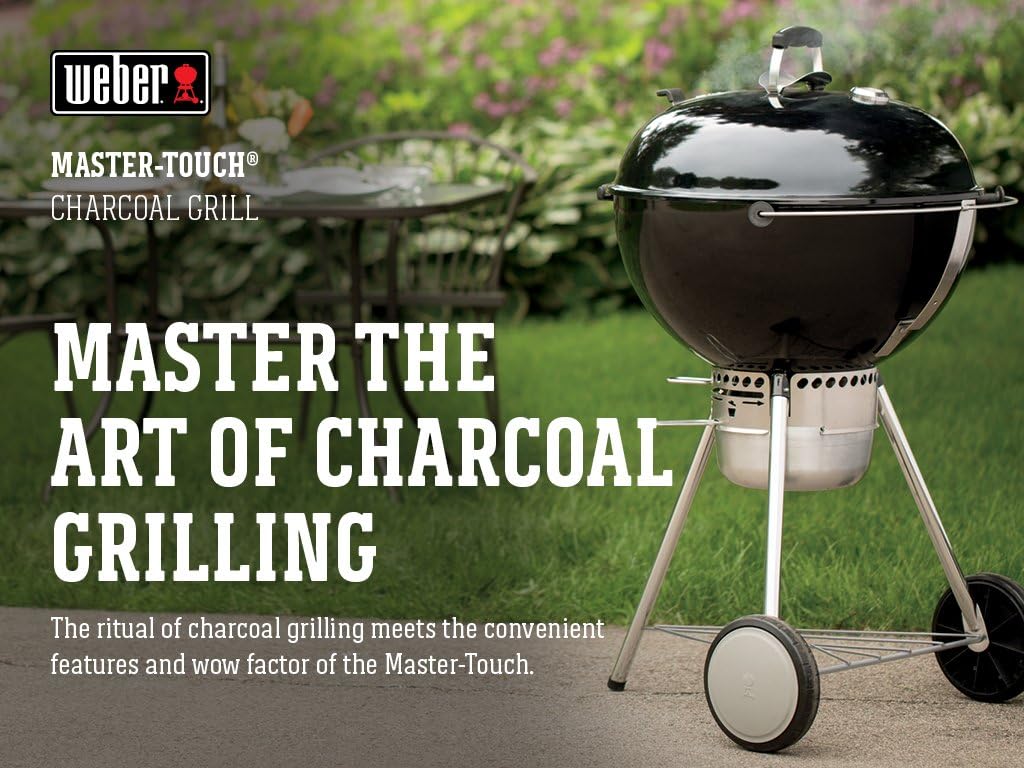 BBQ à charbon Weber Master-Touch 56 cm noir – BBQ d'extérieur haut de gamme avec support de couvercle escamotable et système de nettoyage One‑Touch™. Cuisinière en porcelaine émaillée.