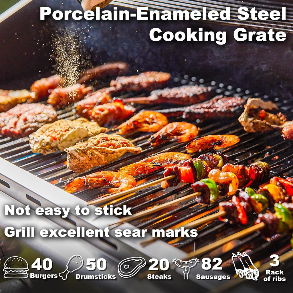 BBQ à gaz propane amélioré à 4 brûleurs avec grilles en fonte et réchaud latéral, brûleur en acier inoxydable de 44 000 BTU pour terrasse, camping et cuisine en plein air.