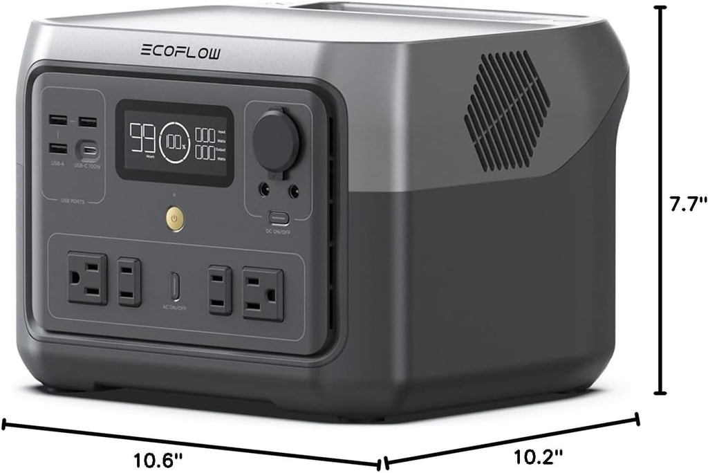 Centrale électrique compact and portable EF ECOFLOW River 2 Max 500 : batterie LiFePO4 de 499 Wh, charge rapide en 1 heure, puissance jusqu’à 1 000 W (panneau solaire en option), idéale pour le camping, les caravanes et la maison.