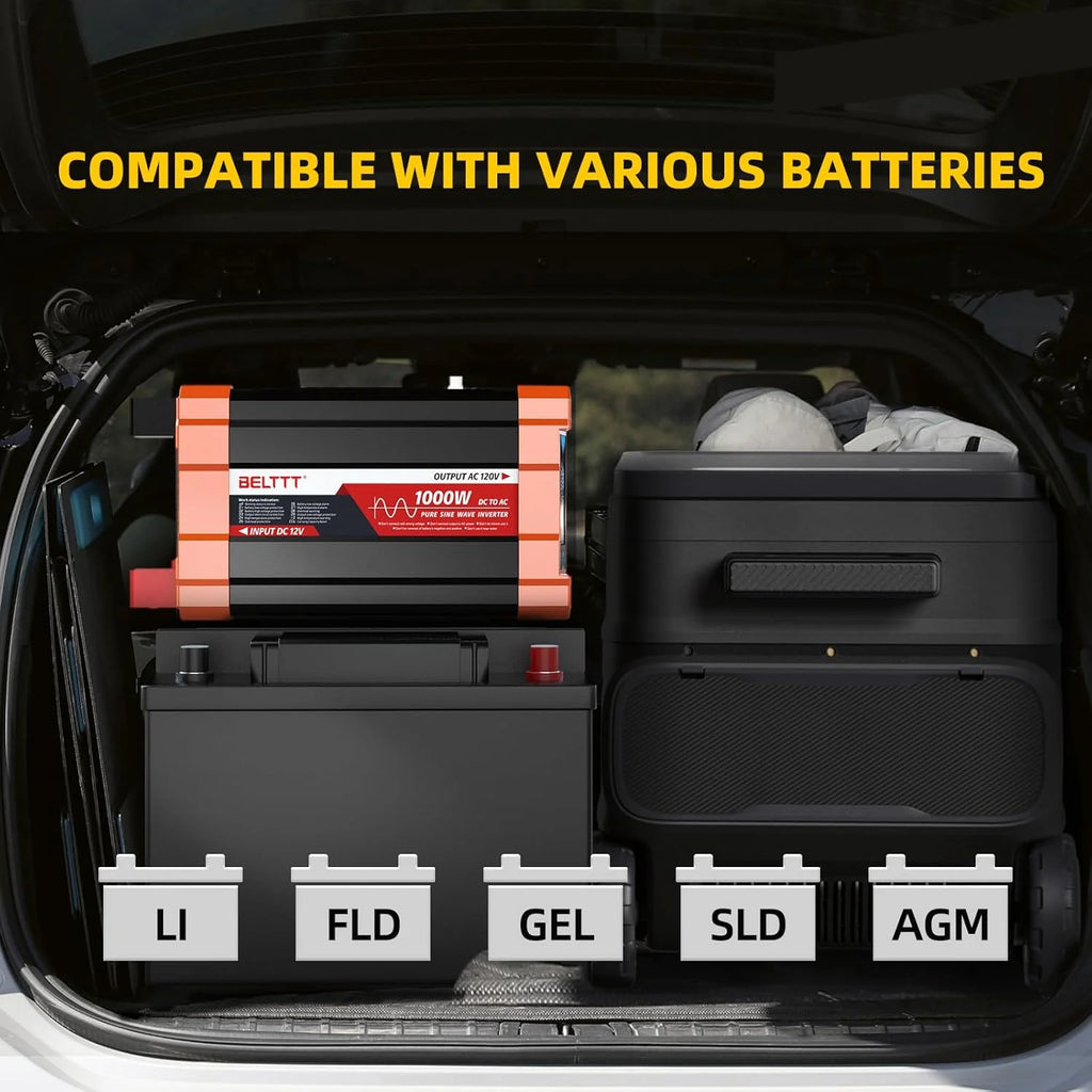 Convertisseur de puissance à onde sinusoïdale pure 2000 W pour voiture, camion, solaire, extérieur, 12 V vers 120 V CA, avec double prise CA et 20 A, port USB 5 V 2,1 A, protection contre les surtensions 4000 W, port câblé, télécommande (3000 W)