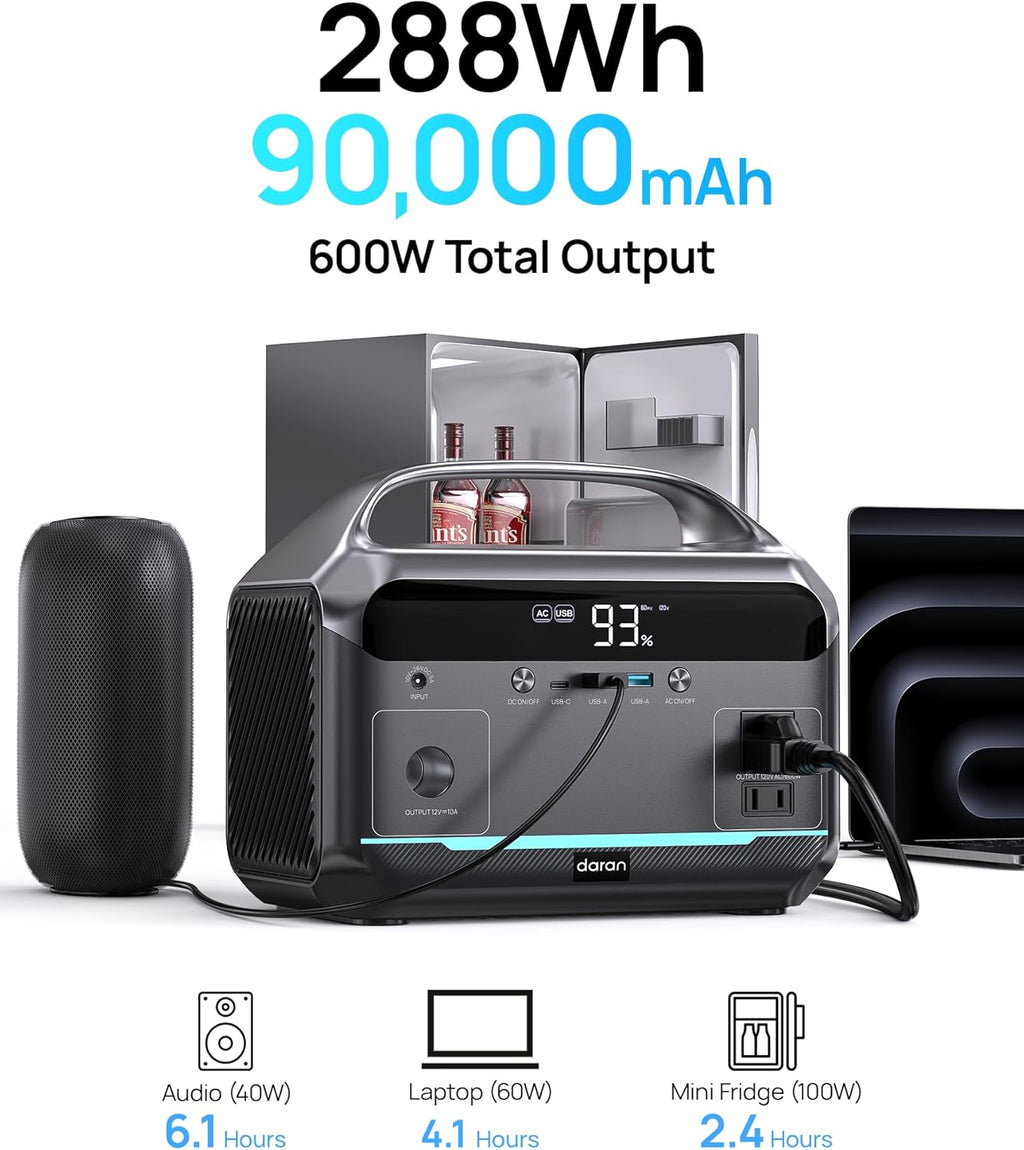 Station d'alimentation compact and portable avec panneau solaire de 80 W, batterie LiFePO4 de 288 Wh, chargeur compact and portable de 600 W avec prise secteur, générateur solaire avec protection contre les surtensions 110 V/1200 W, charge rapide en