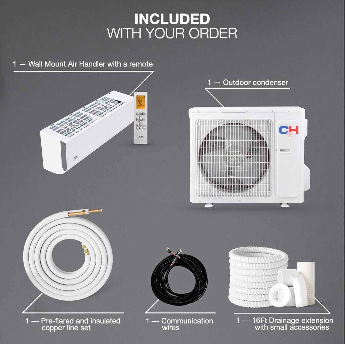 Système de climatisation/chauffage monosplit sans conduit Cooper & Hunter série Olivia, 9 000 BTU, 230 V, 24 SEER2, avec kit d'installation.
