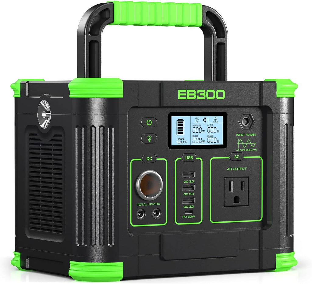 Centrale électrique compact and portable 330 W, générateur solaire 288,6 Wh avec sortie USB-C PD 60 W, prise secteur 110 V à onde sinusoïdale pure, charge sans fil 5 W, batterie lithium de secours 330 W pour le camping, les voyages, la chasse et la