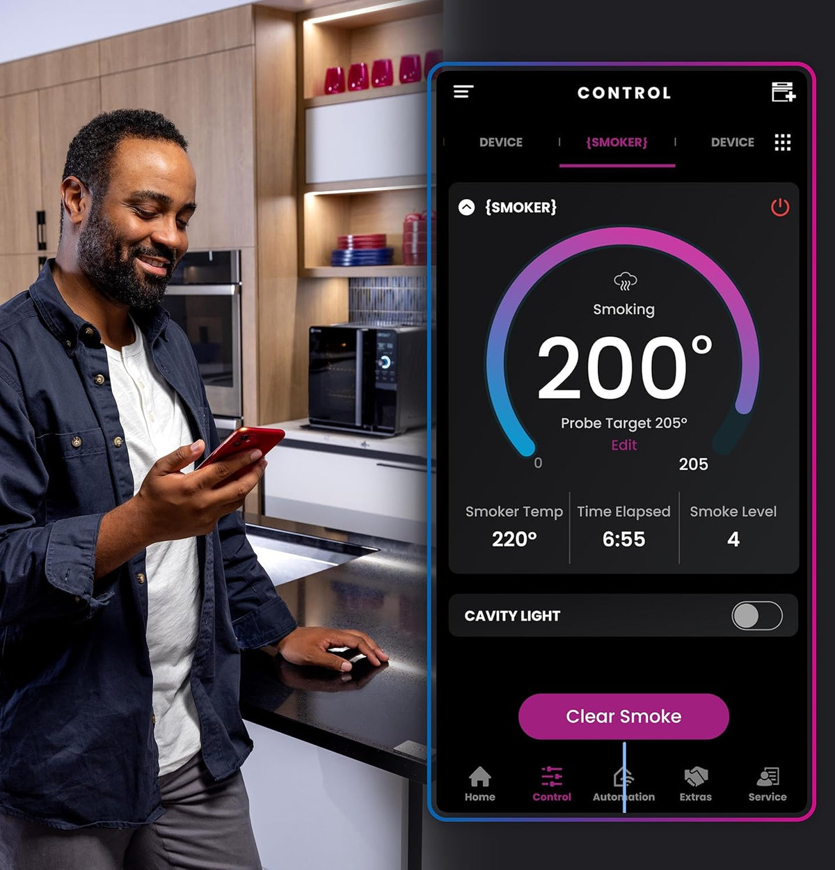 Fumoir à granulés intelligent d'intérieur, avec filtration active de la fumée, 5 réglages de fumée, connecté en Wi-Fi, électrique, appareil de BBQ de comptoir, noir
