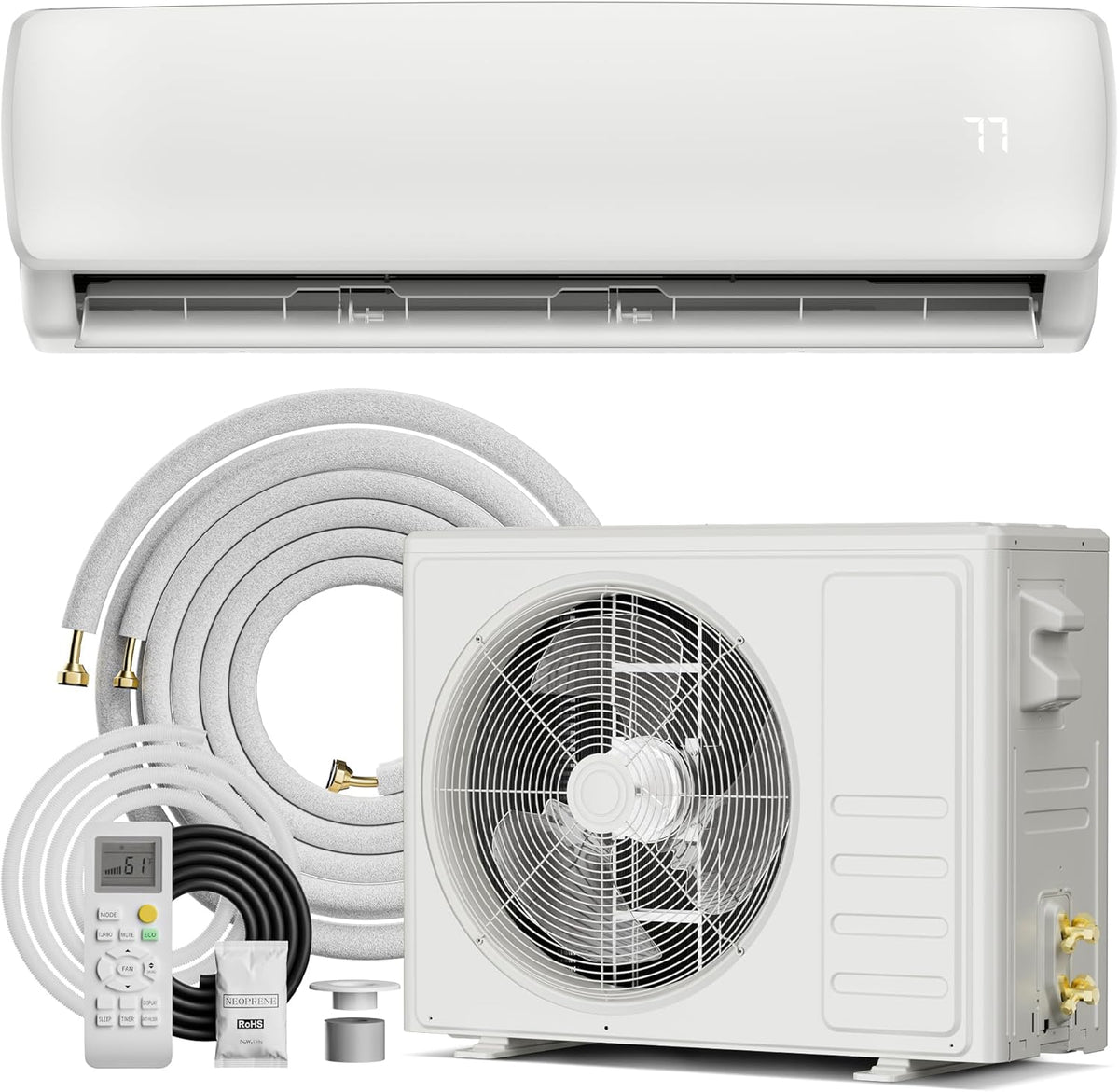Système de climatisation/chauffage mini split 12 000 BTU, 19 SEER2, système inverter sans conduit écoénergétique 110/120 V, refroidit jusqu'à 750 pi² avec condenseur préchargé, pompe à chaleur et kits d'installation inclus.