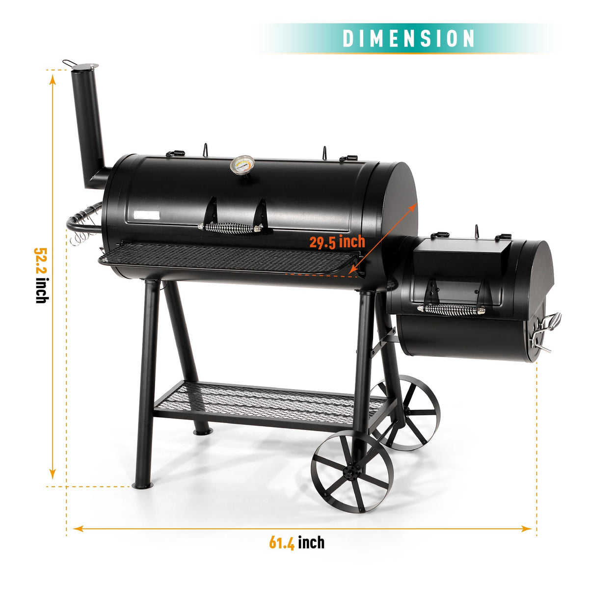 BBQ à charbon de bois surdimensionné de 941 po² avec fumoir décalé, noir