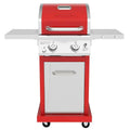 BBQ à gaz propane à 2 brûleurs, acier inoxydable rouge, 28 000 BTU, format compact