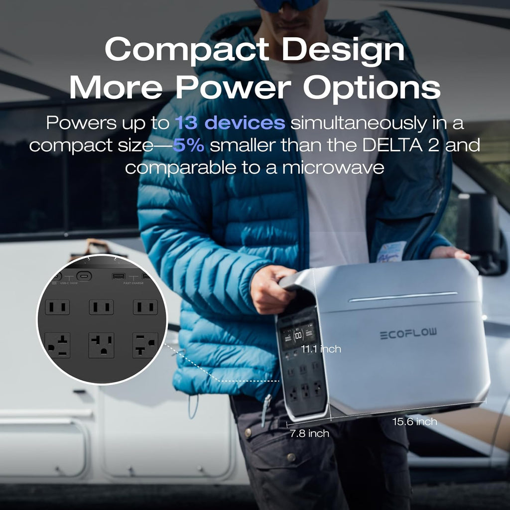 Générateur solaire EF ECOFLOW DELTA 3 Plus avec panneau solaire de 400 W (nouveauté 2024), batterie LFP (LiFePO4) de 1000 W d'entrée solaire, station d'alimentation compact and portable pour l'alimentation de secours à domicile, le camping et les