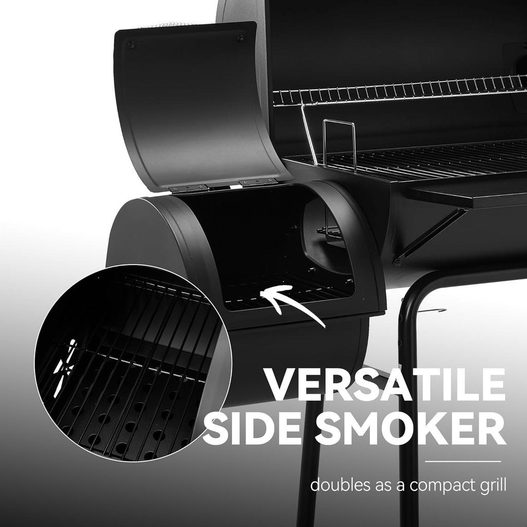 BBQ à charbon Royal Gourmet CC1830SC, fumoir décalé avec couvercle, 811 pouces carrés, noir, pour le camping en extérieur