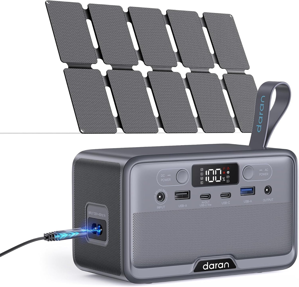 Station d'alimentation compact and portable 100 W avec panneau solaire 25 W, batterie LiFePO4 et prises secteur 110 V. Générateur solaire à charge rapide pour les situations d'urgence (ouragan, etc.), une utilisation en extérieur et les voyages hors