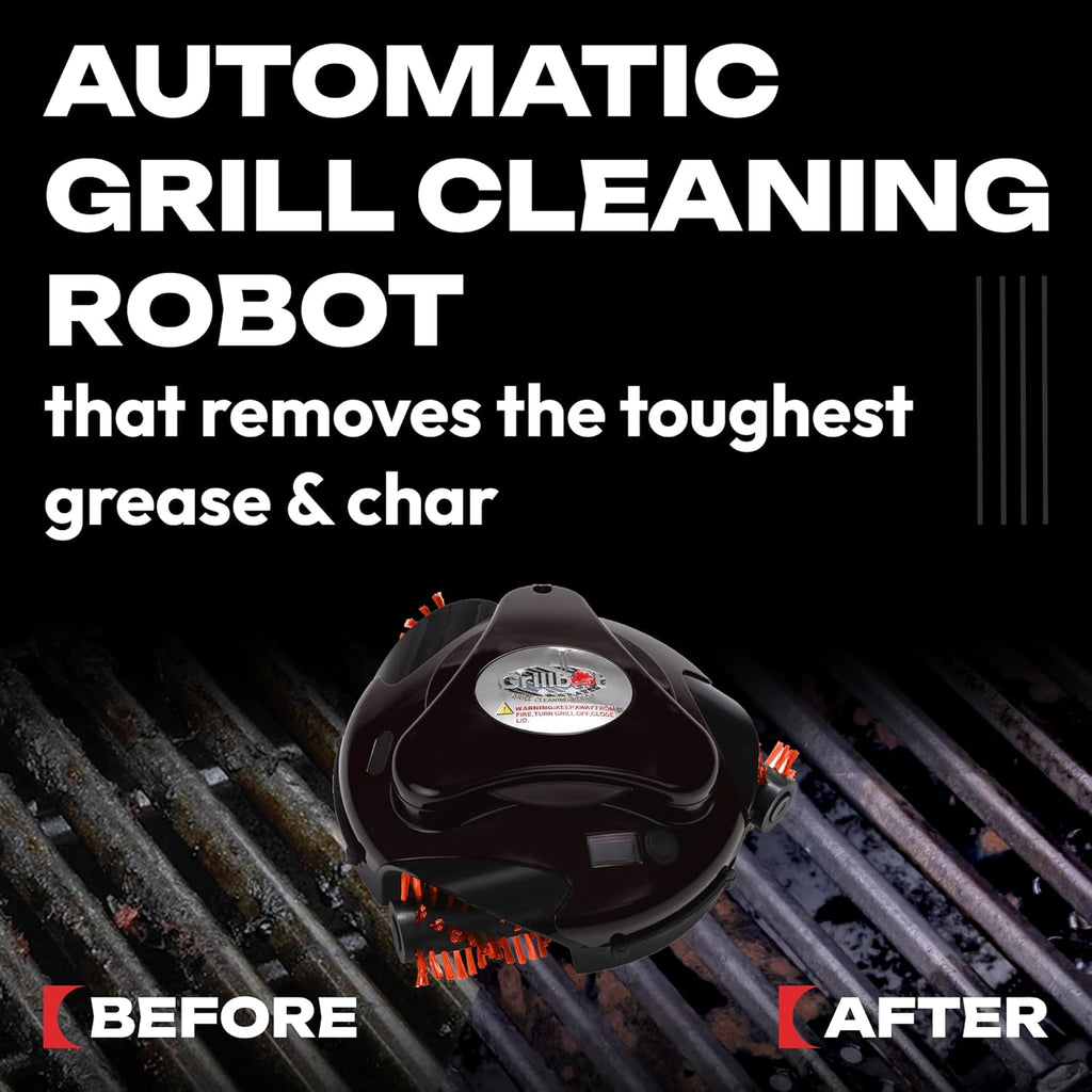 Robot de nettoyage automatique pour BBQ Grillbot avec brosses en nylon, brosse de nettoyage et grattoir pour BBQ, accessoires pour BBQ (Grillbot noir + étui de transport)