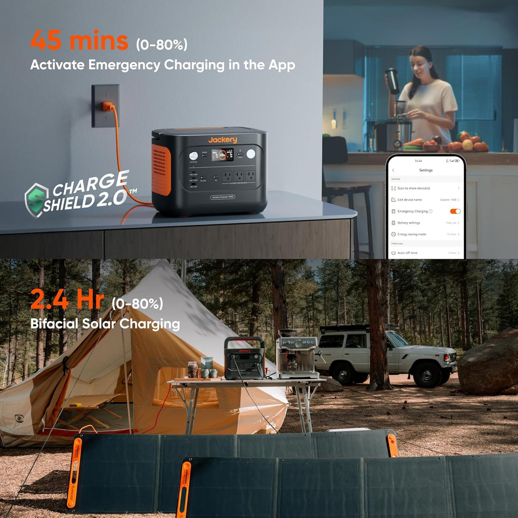 Station d'alimentation compact and portable Jackery Explorer 1000 v2, batterie LiFePO4 1070 Wh, sortie CA 1500 W / USB-C 100 W, charge rapide en 1 heure, générateur solaire pour camping, situations d'urgence, camping-car et vie hors réseau (panneau