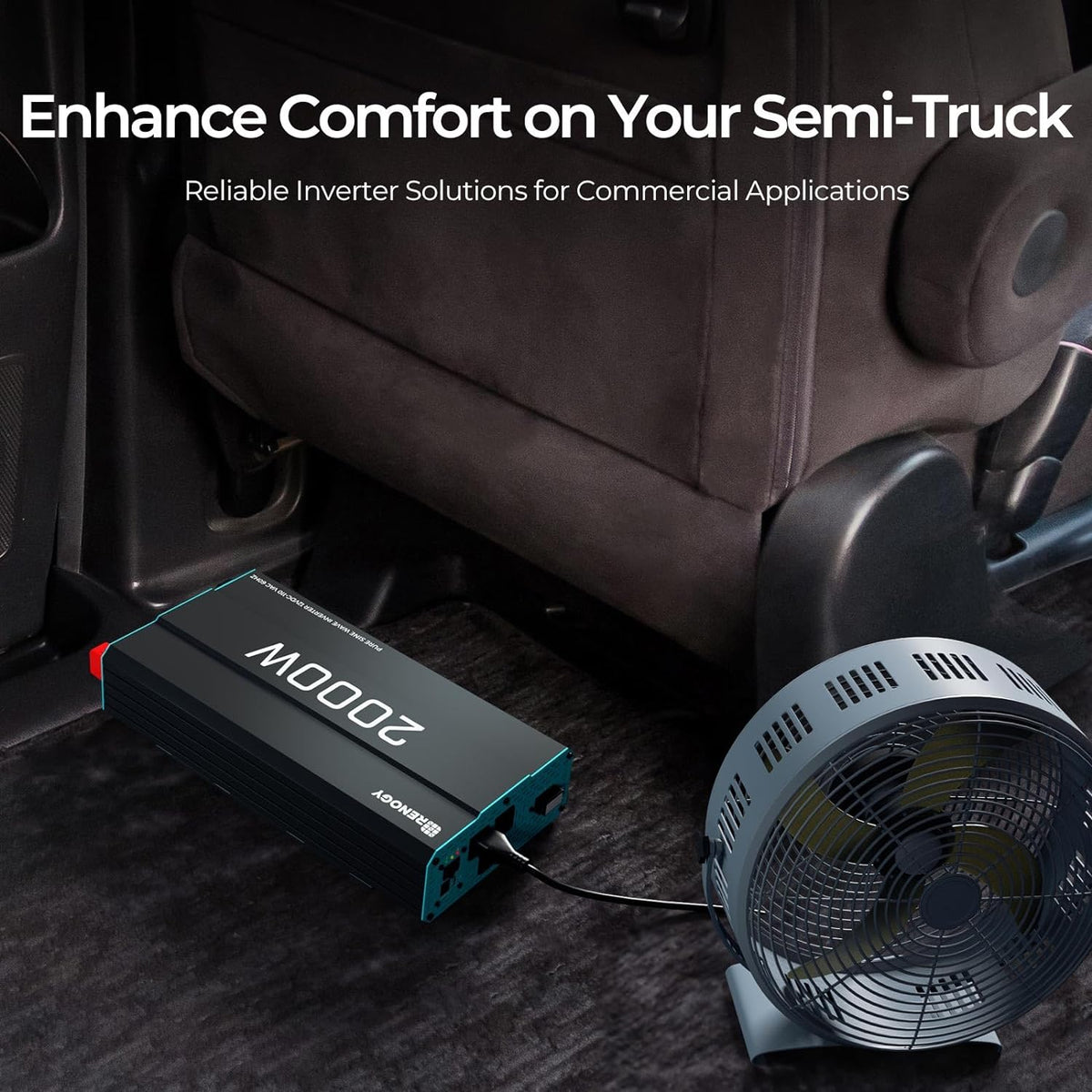 Onduleur Renogy P2 2000 W à onde sinusoïdale pure, convertisseur 12 V CC vers 110 V CA, onduleur solaire hors réseau pour véhicules, camions, camping-cars et maisons, avec port USB 5 V/2,1 A intégré et télécommande filaire.