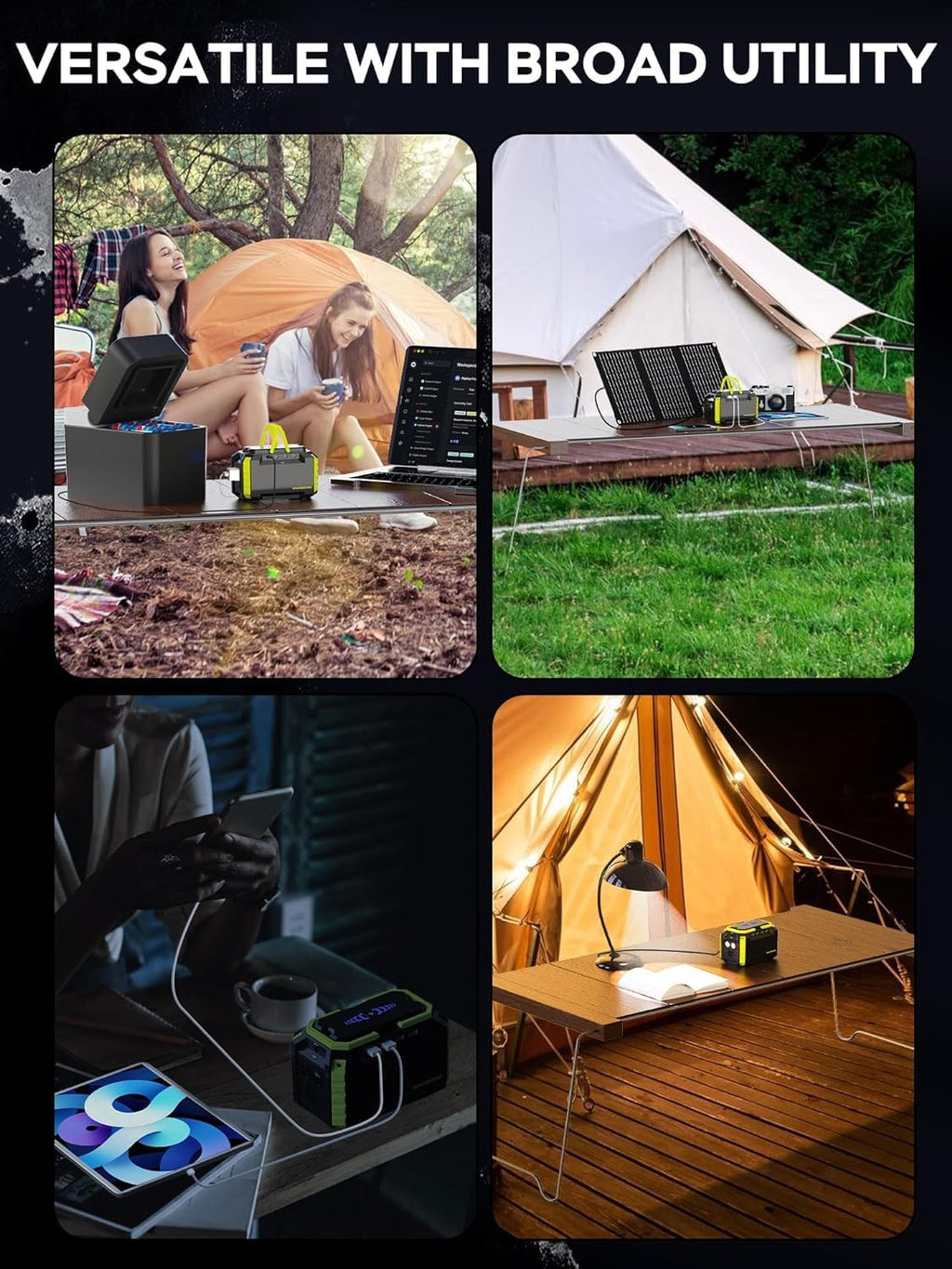 Générateur solaire MARBERO 150 Wc (crête), 150 Wh, station d'alimentation compact and portable avec panneau solaire inclus, alimentation secteur avec ports USB pour camping-car, pêche et situations d'urgence.