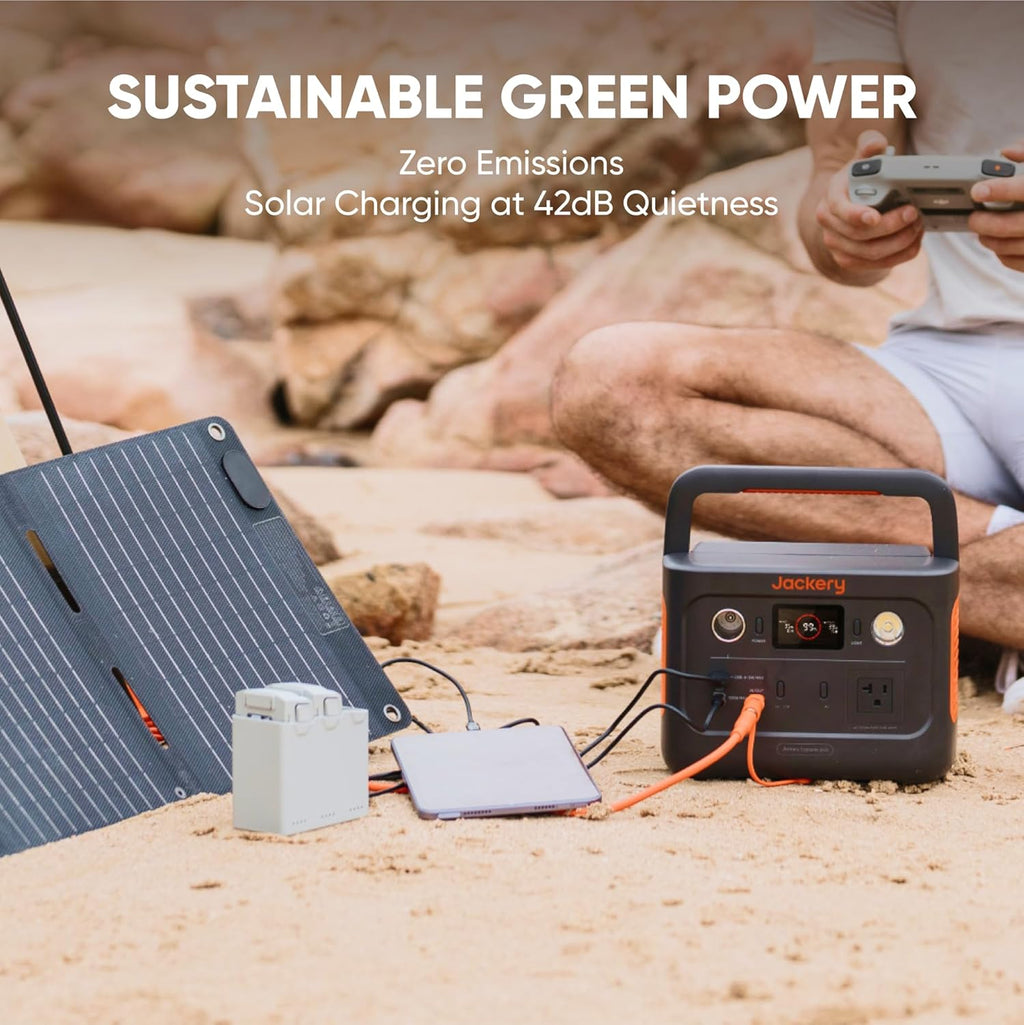 Générateur solaire Jackery 240 V2 et mini panneau solaire 40 W, batterie LiFePO4 256 Wh, sortie CA 300 W et USB-C 100 W, charge solaire ultra-rapide pour le camping, les voyages et les situations d'urgence.