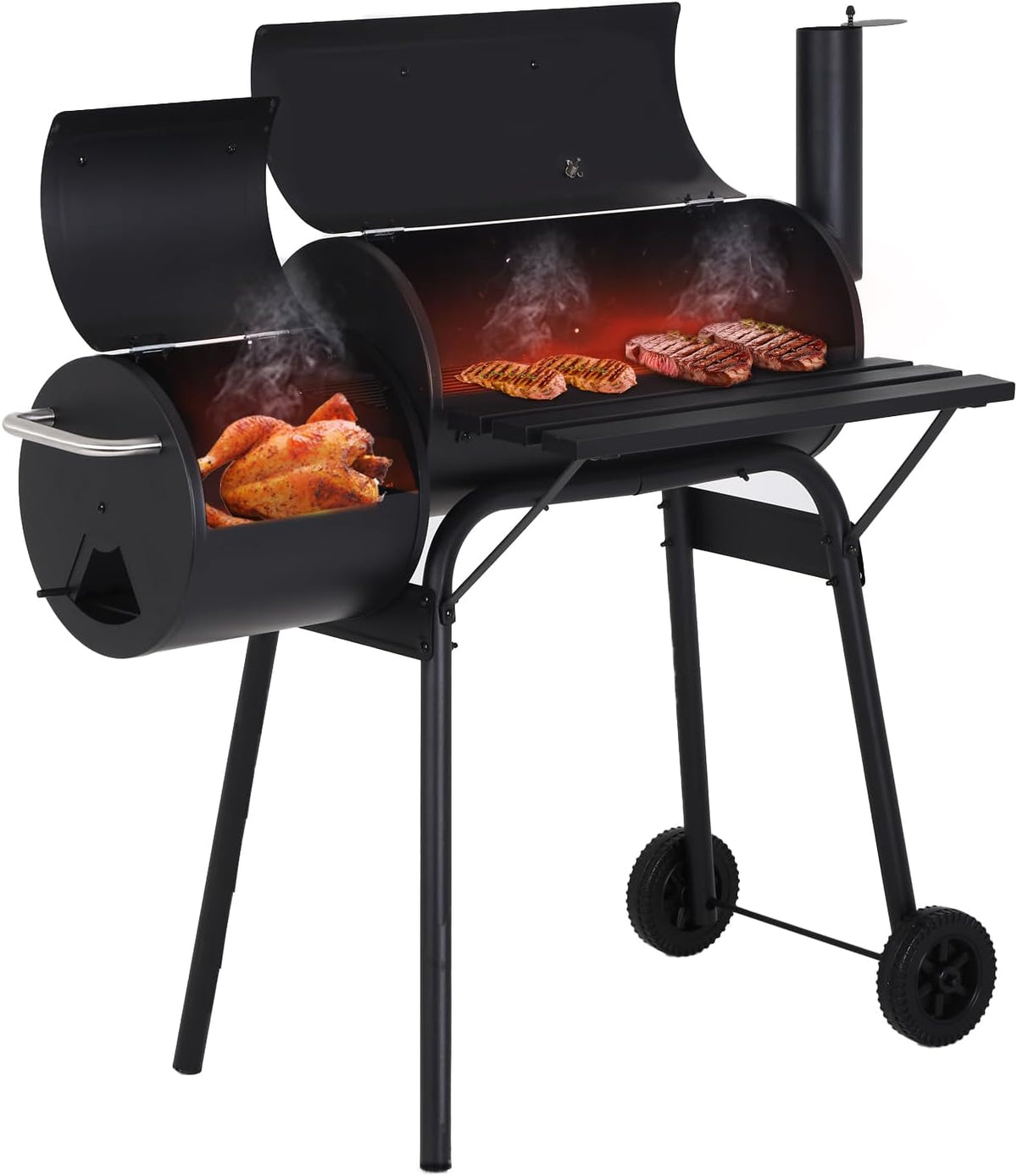 BBQ à charbon FDW de 109 cm (43 pouces) pour plusieurs personnes, avec double grille de cuisson, idéal pour le camping, le jardin, la terrasse et les fêtes, noir.