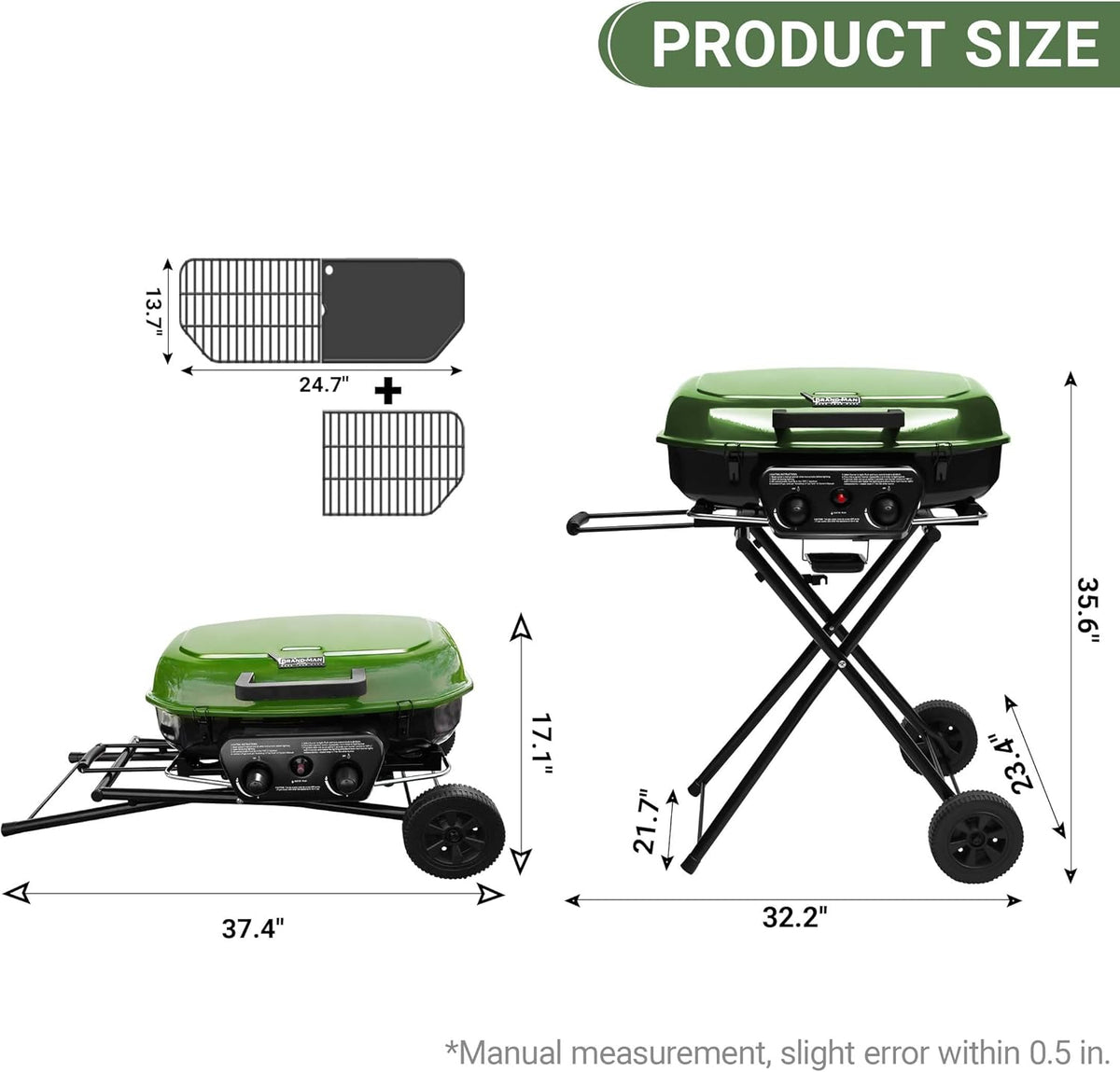 BBQ à gaz propane Brand-Man, BBQ portable sur pied avec chariot pliable et allumage par bouton-poussoir, idéal pour le camping, les pique-niques, les barbecues, la terrasse et plus encore.