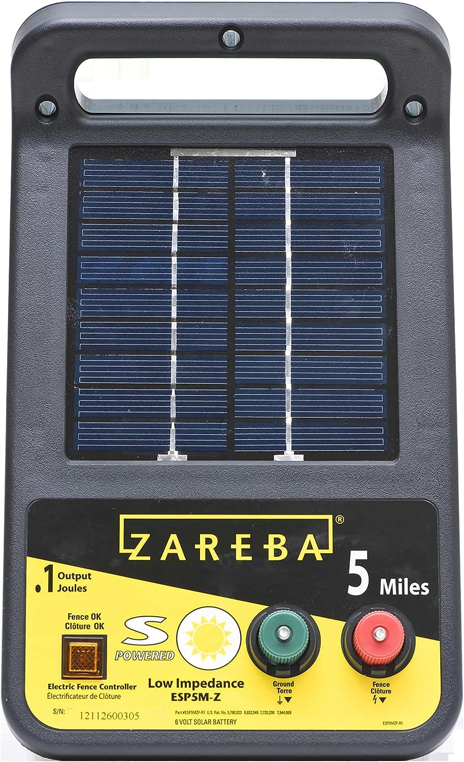 Chargeur de clôture électrique solaire à faible impédance Zareba ESP5M-Z - Électrificateur de clôture électrique solaire de 8 km