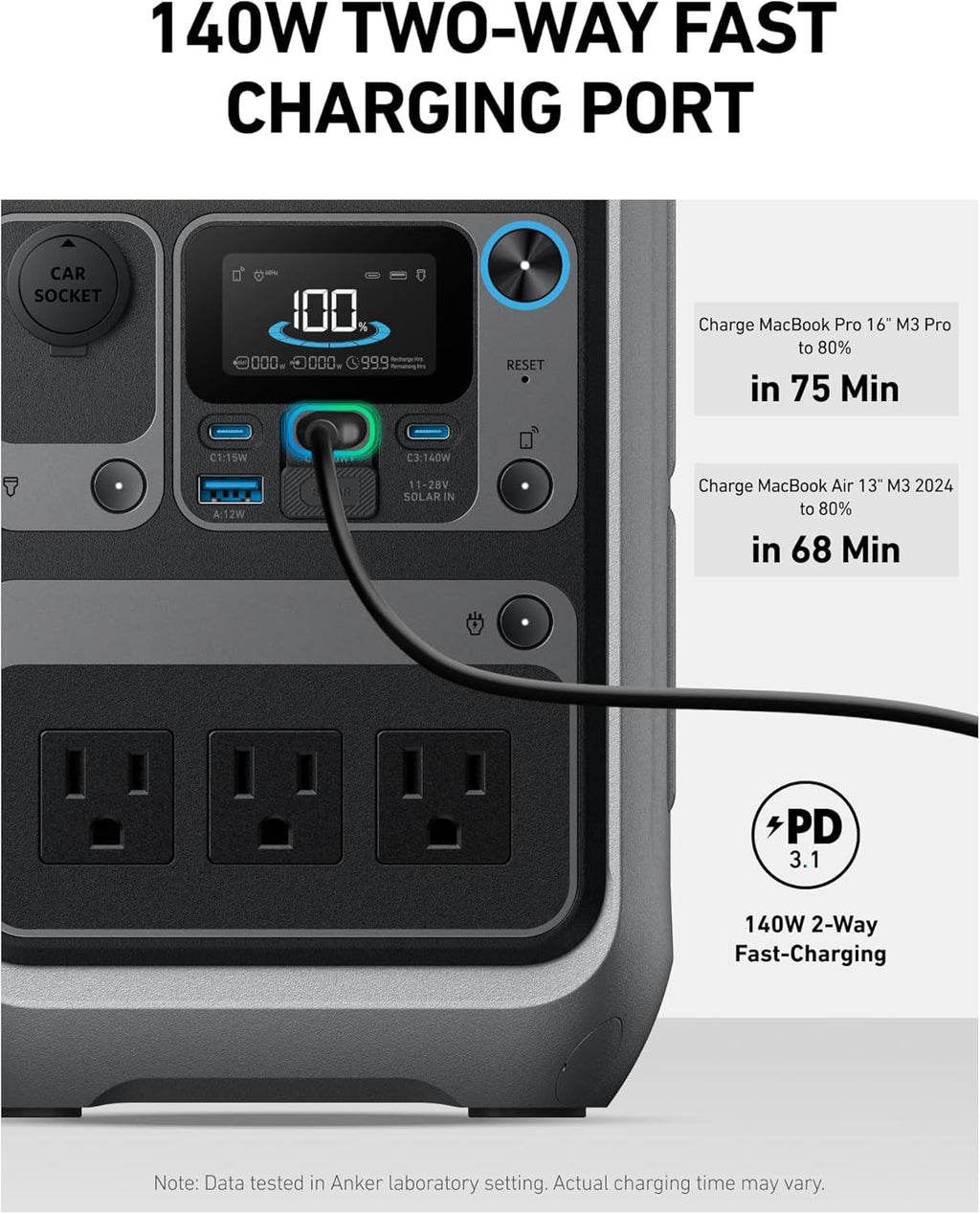 Station d'alimentation compact and portable Anker SOLIX C300, batterie LiFePO4 288 Wh, générateur solaire 300 W (600 W en crête), charge rapide bidirectionnelle 140 W pour le camping, les voyages et les situations d'urgence (panneau solaire en