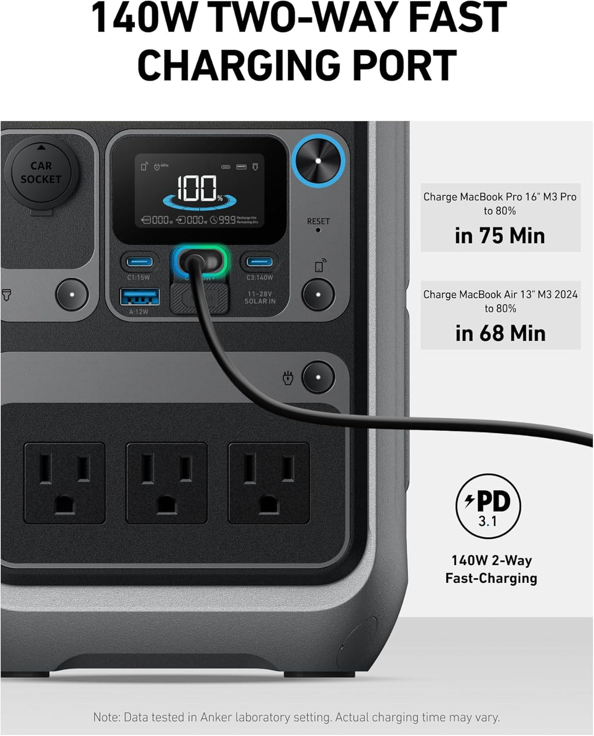 Station d'alimentation compact and portable Anker SOLIX C300, batterie LiFePO4 288 Wh, générateur solaire 300 W (600 W en crête), charge rapide bidirectionnelle 140 W pour le camping, les voyages et les situations d'urgence (panneau solaire en