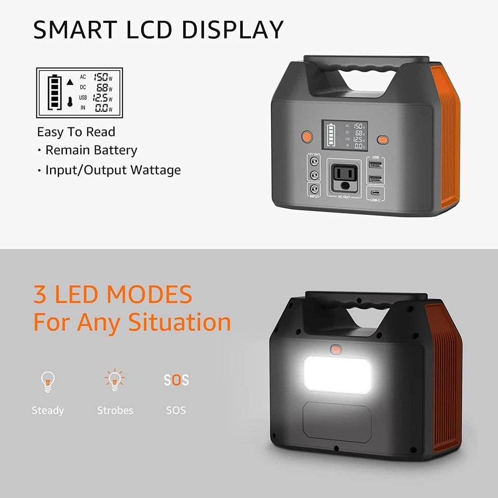 Station d'alimentation compact and portable EnginStar 150 W 155 Wh, générateur solaire 110 V 42 000 mAh, batterie externe avec prise secteur, 6 sorties, lampe LED de secours pour le camping en plein air