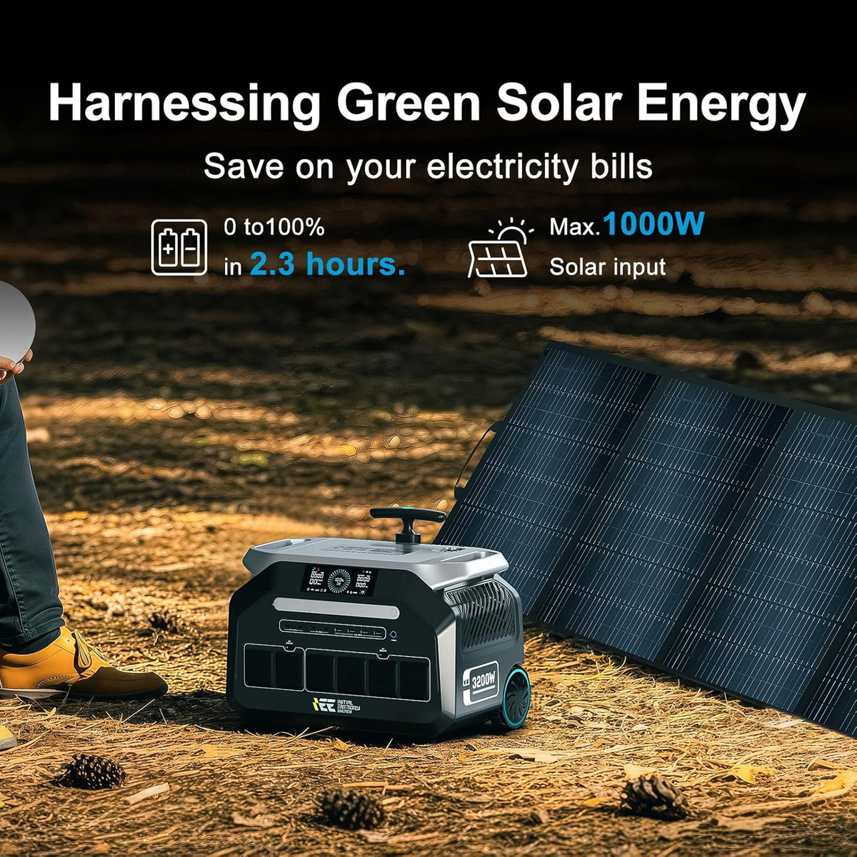 Centrale électrique compact and portable IEE 3200W P3200, générateur solaire 2048Wh, charge CA 1800W et charge solaire 1000W, générateur de batterie LiFePO4 pour alimentation de secours à domicile, camping et véhicules de loisirs en cas d'urgence