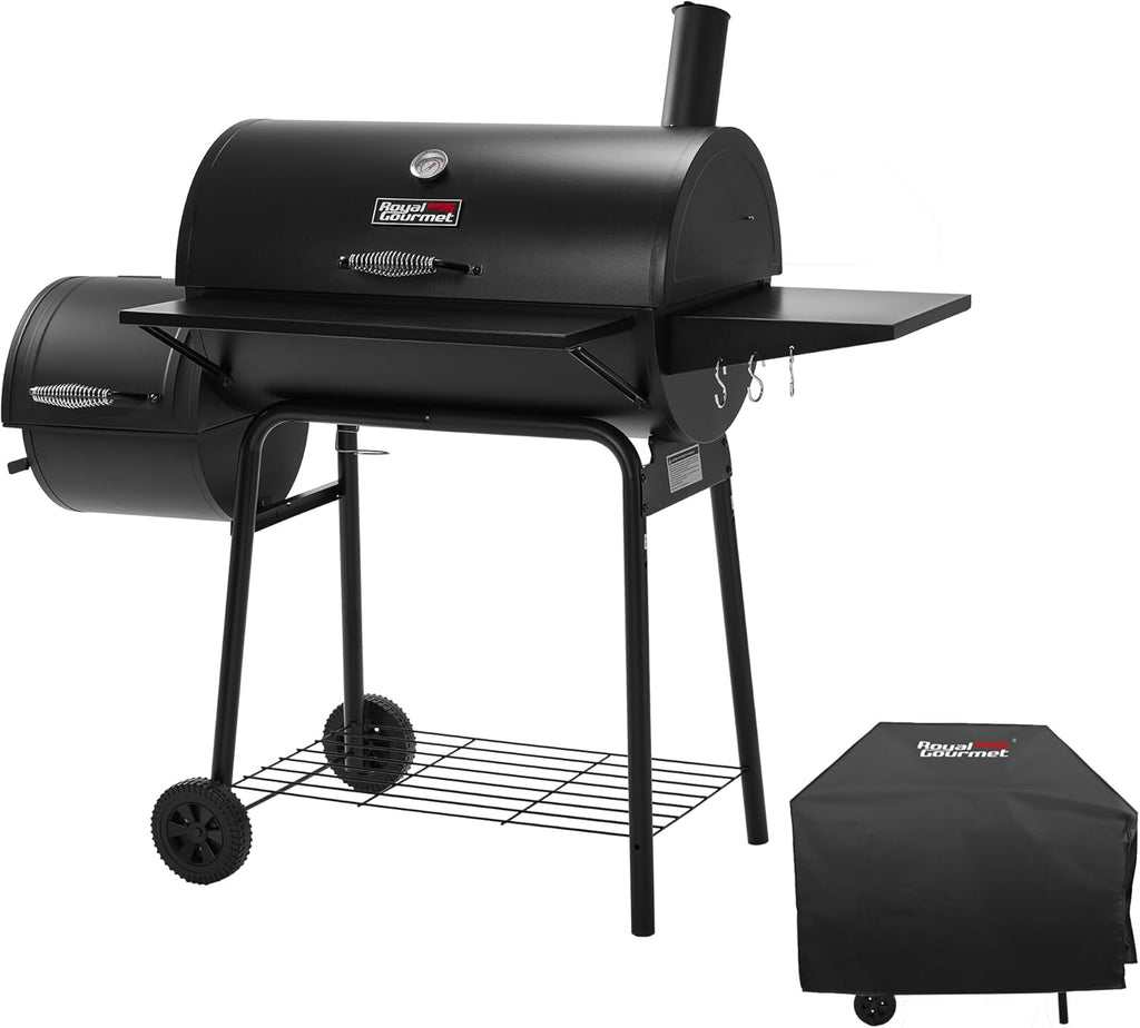 BBQ à charbon Royal Gourmet CC1830SC, fumoir décalé avec couvercle, 811 pouces carrés, noir, pour le camping en extérieur