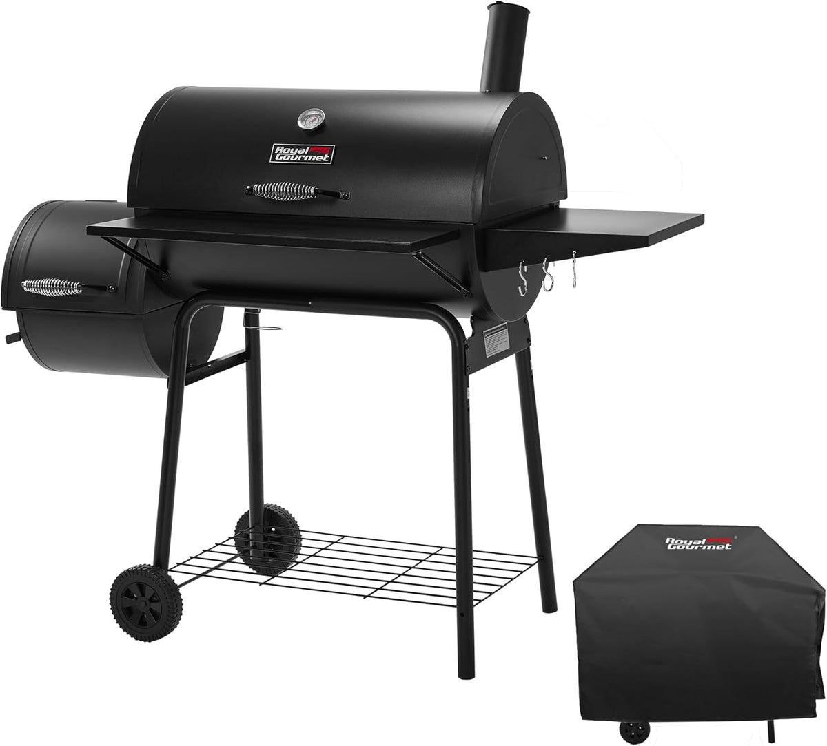 BBQ à charbon Royal Gourmet CC1830SC, fumoir décalé avec couvercle, 811 pouces carrés, noir, pour le camping en extérieur