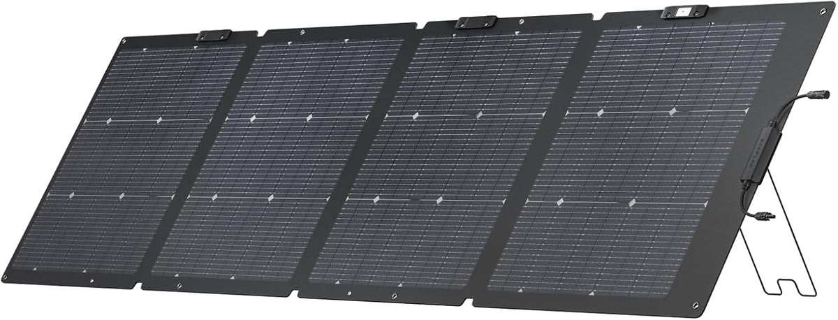 Panneau solaire compact and portable EF ECOFLOW 220 W, conception bifaciale, rendement de conversion jusqu'à 25 %, cellules solaires de type N, support réglable, étanche IP68, pliable, idéal pour le camping, les caravanes et comme solution de