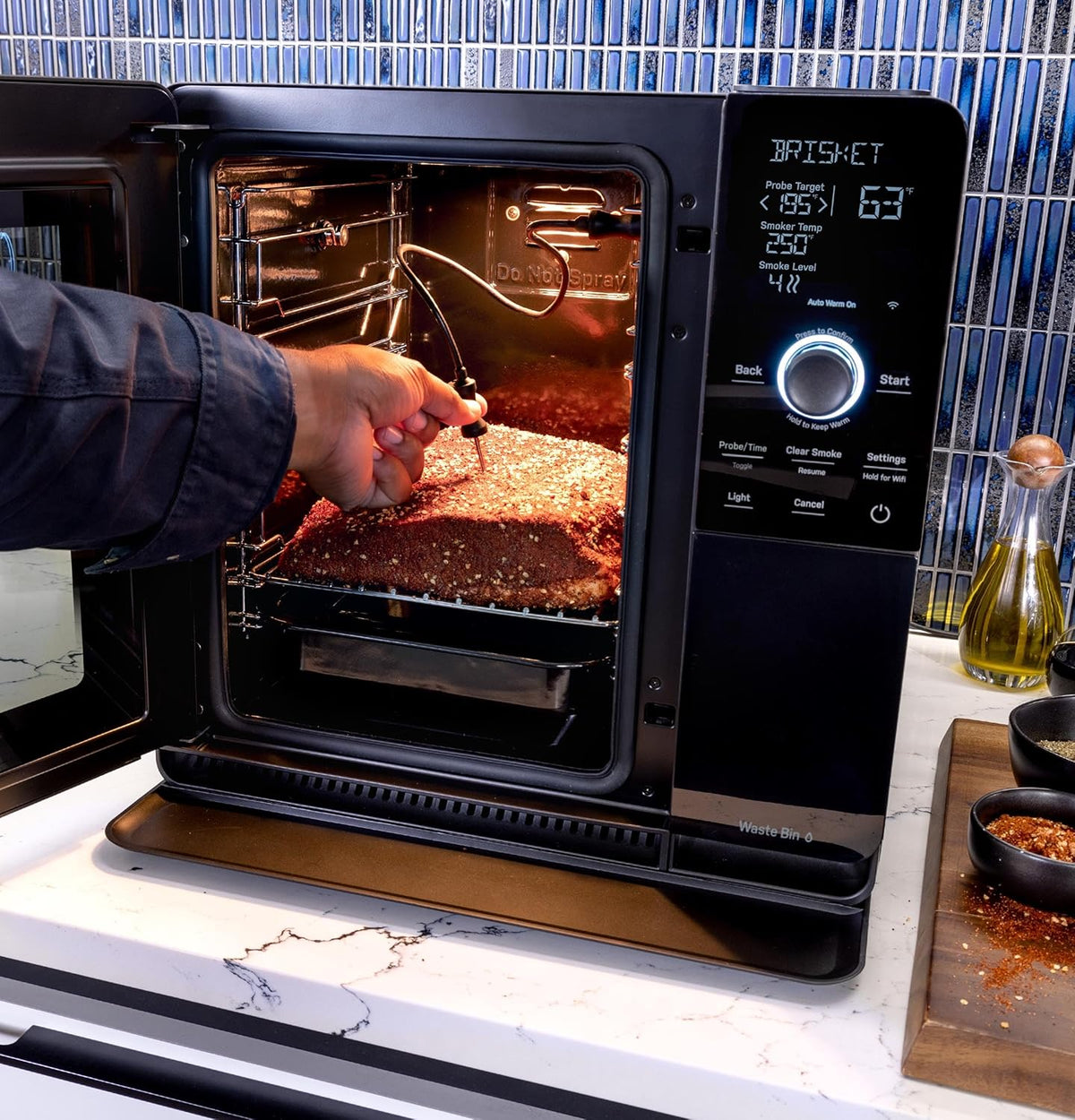 Fumoir à granulés intelligent d'intérieur, avec filtration active de la fumée, 5 réglages de fumée, connecté en Wi-Fi, électrique, appareil de BBQ de comptoir, noir