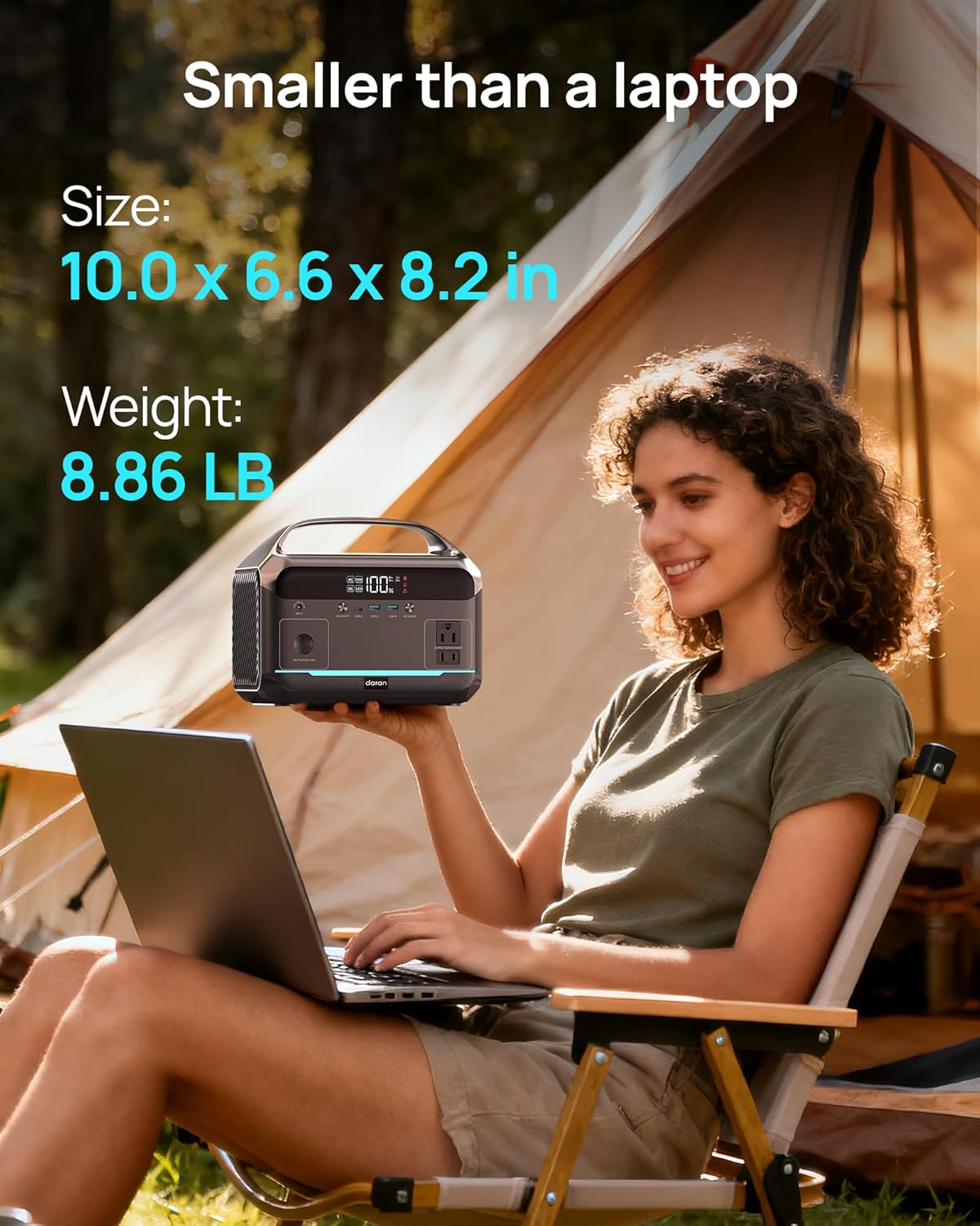 Station d'alimentation compact and portable avec panneau solaire de 80 W, batterie LiFePO4 de 288 Wh, chargeur compact and portable de 600 W avec prise secteur, générateur solaire avec protection contre les surtensions 110 V/1200 W, charge rapide en