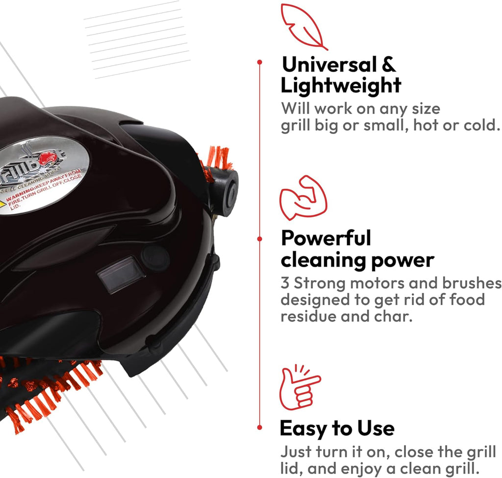 Robot de nettoyage automatique pour BBQ Grillbot avec brosses en nylon, brosse de nettoyage et grattoir pour BBQ, accessoires pour BBQ (Grillbot rouge + étui de transport)