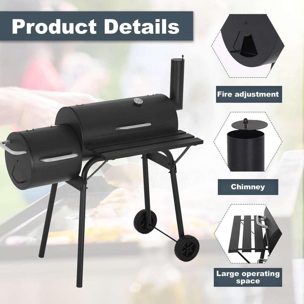 BBQ à charbon FDW de 109 cm (43 pouces) pour plusieurs personnes, avec double grille de cuisson, idéal pour le camping, le jardin, la terrasse et les fêtes, noir.