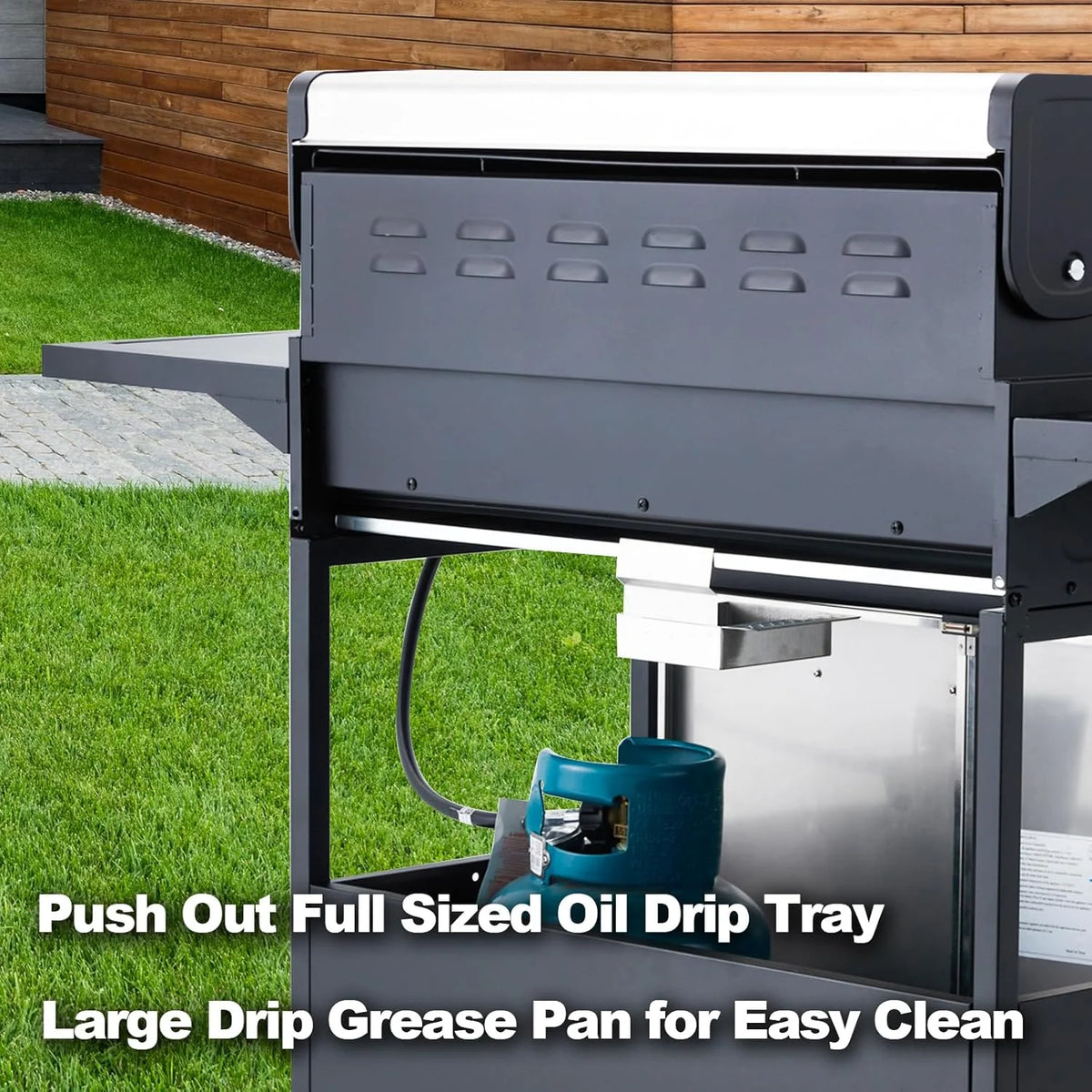 BBQ à gaz propane amélioré à 4 brûleurs avec grilles en fonte et réchaud latéral, brûleur en acier inoxydable de 44 000 BTU pour terrasse, camping et cuisine en plein air.