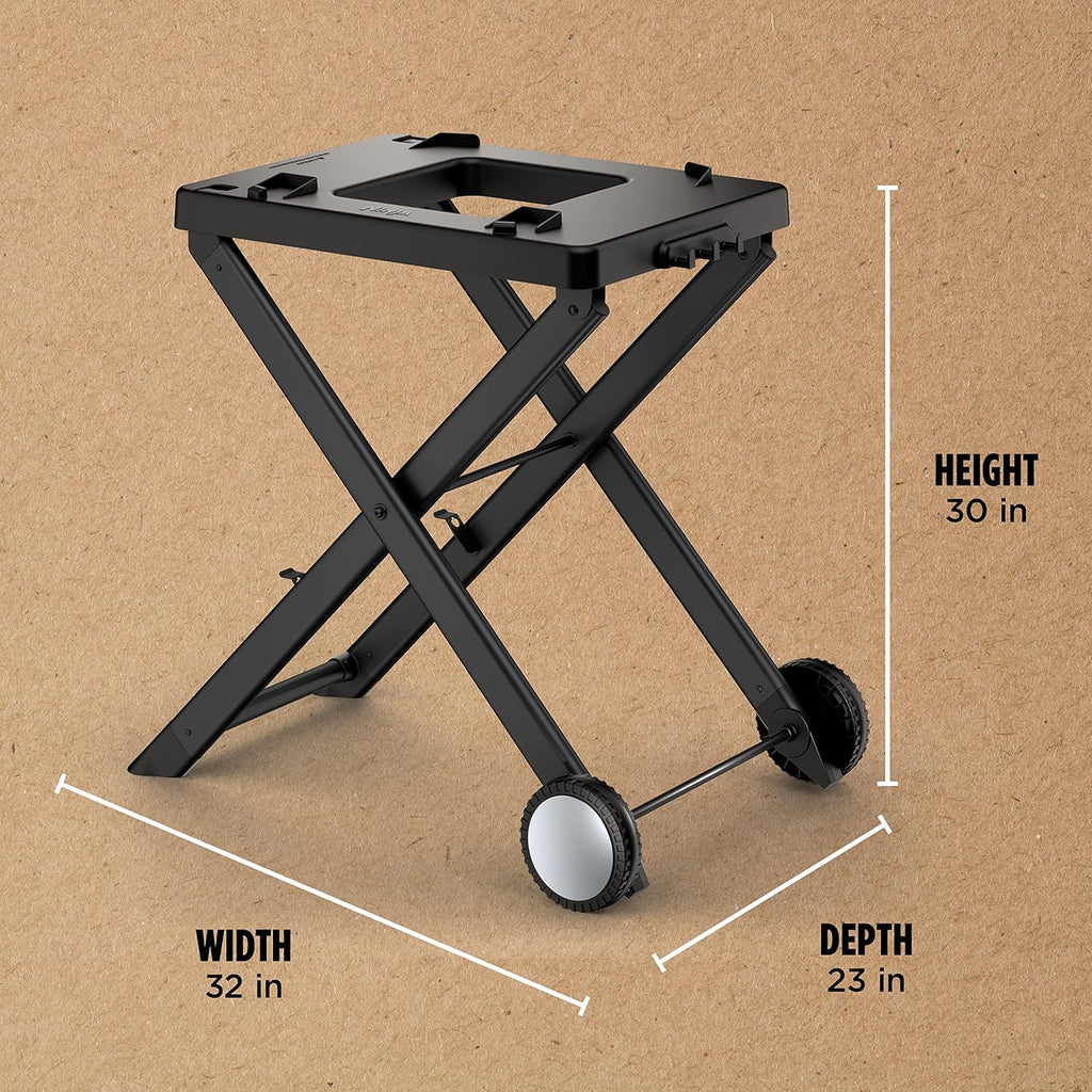 Support pliable pour BBQ à bois Ninja XSKSTAND, compatible avec les barbecues à bois Ninja (série OG700), avec porte-ustensiles latéral pliable, résistant aux intempéries et de couleur noire.