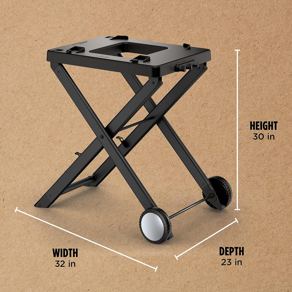 Support pliable pour BBQ à bois Ninja XSKSTAND, compatible avec les barbecues à bois Ninja (série OG700), avec porte-ustensiles latéral pliable, résistant aux intempéries et de couleur noire.