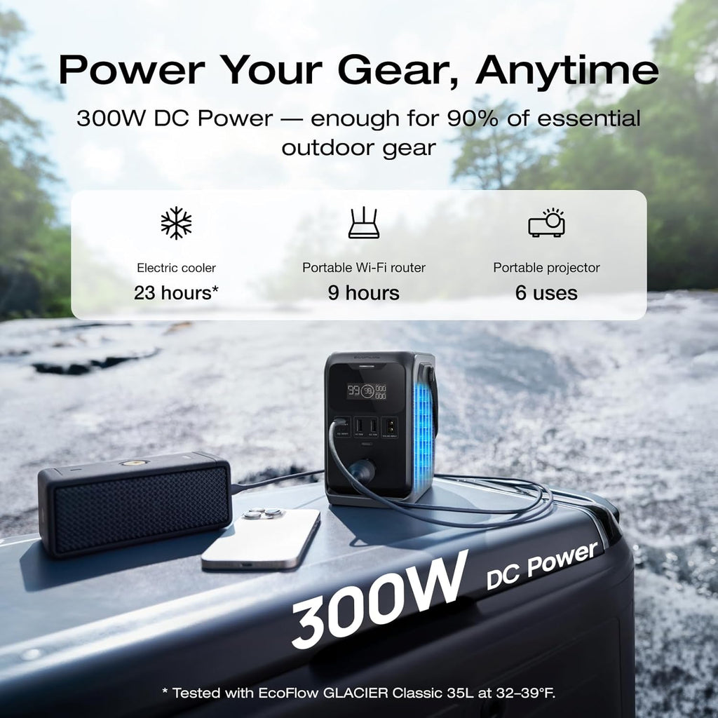 Station d'alimentation EF ECOFLOW TRAIL 300 DC, batterie LiFePO4 288 Wh, générateur solaire compact de 300 W en sortie CC pour le camping, les voyages et les situations d'urgence (prise secteur non incluse).