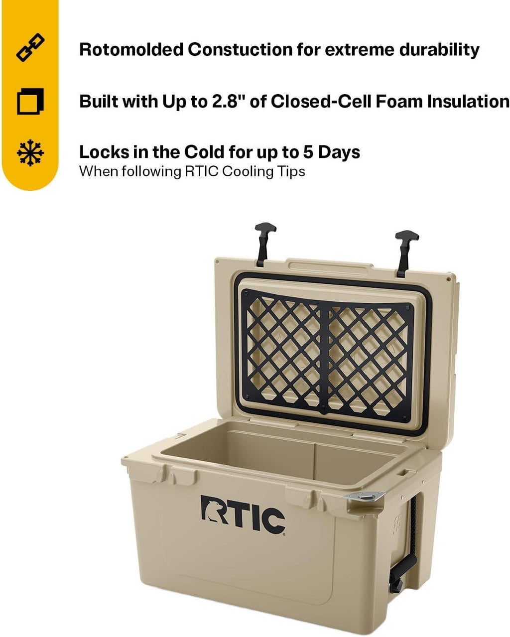 Glacière RTIC Ultra-résistante, rigide et portable, idéale pour la plage, les boissons, le camping, les pique-niques, la pêche, le bateau et les barbecues.