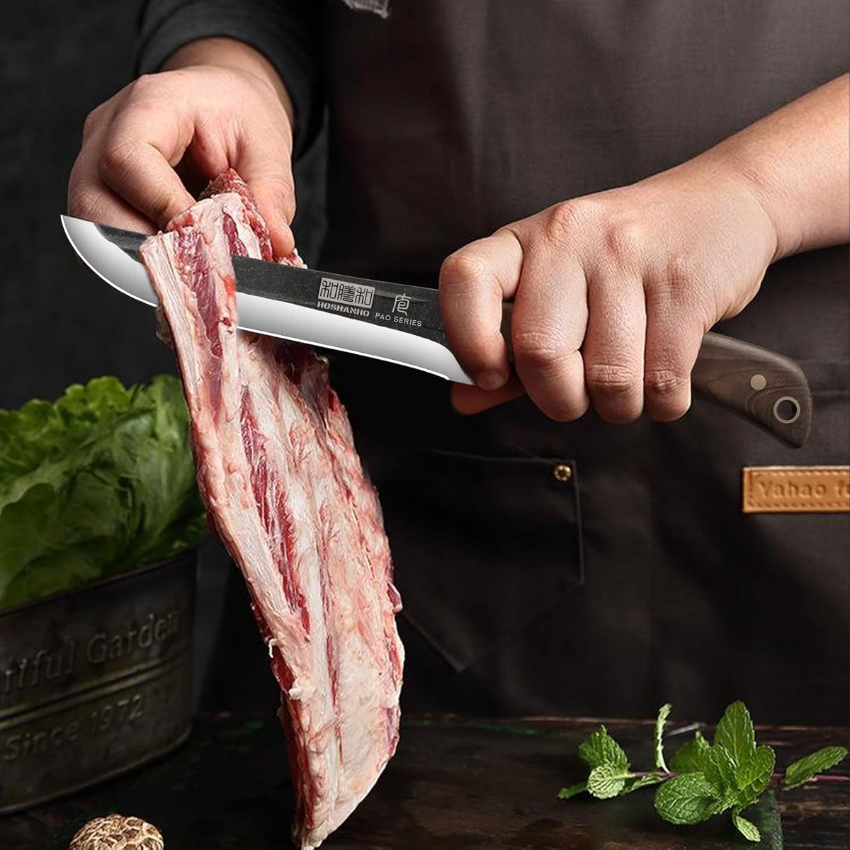 Ensemble de couteaux de boucher HOSHANHO, couteaux de chef forgés à la main avec étui de rangement, hachoir à viande tranchant, couteaux à os et couteaux à fileter pour la maison, le camping et les barbecues. Cadeau idéal pour les hommes.